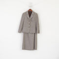 Gelco Trevira Women 38 S Suit Brown Wool Houndstooth Skirt Blazer Vintage