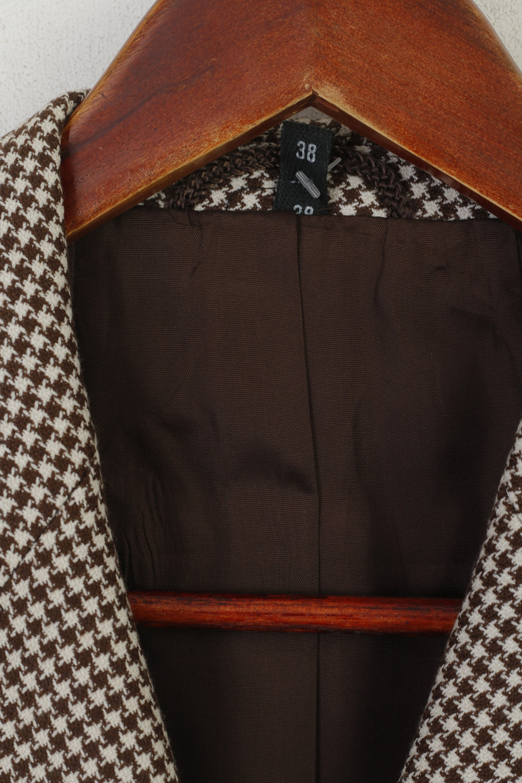 Gelco Trevira Women 38 S Suit Brown Wool Houndstooth Skirt Blazer Vintage