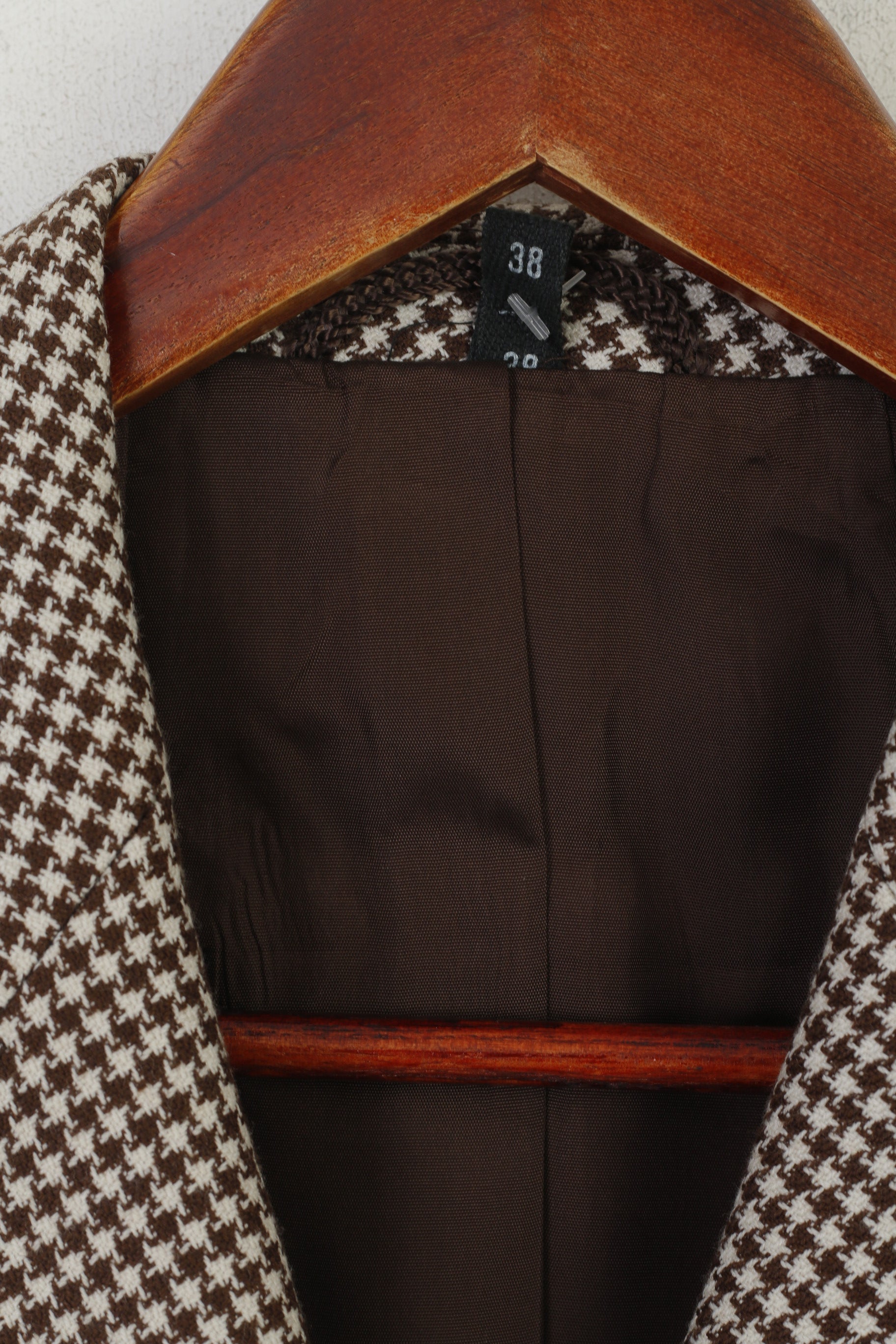 Gelco Trevira Women 38 S Suit Brown Wool Houndstooth Skirt Blazer Vintage