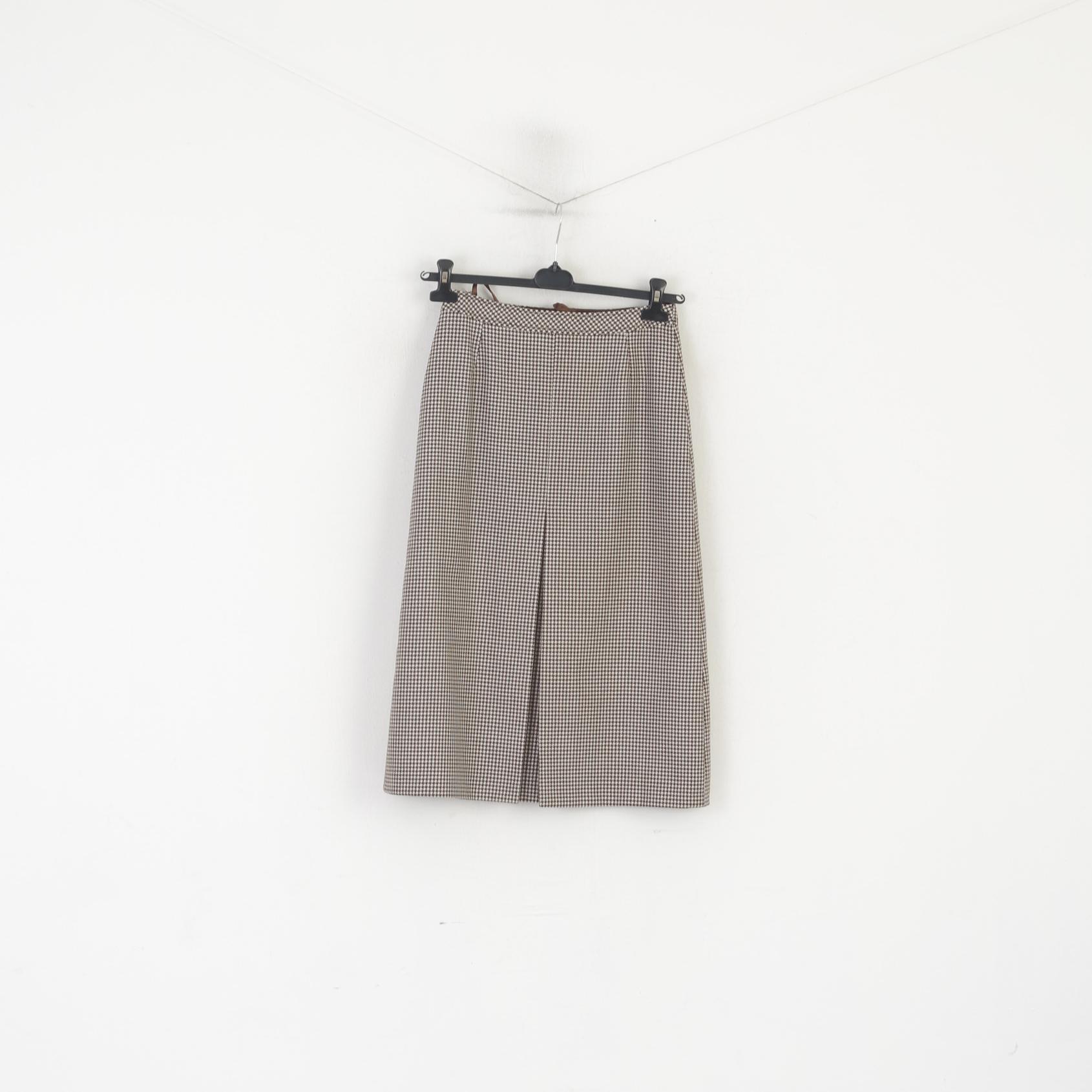 Gelco Trevira Women 38 S Suit Brown Wool Houndstooth Skirt Blazer Vintage