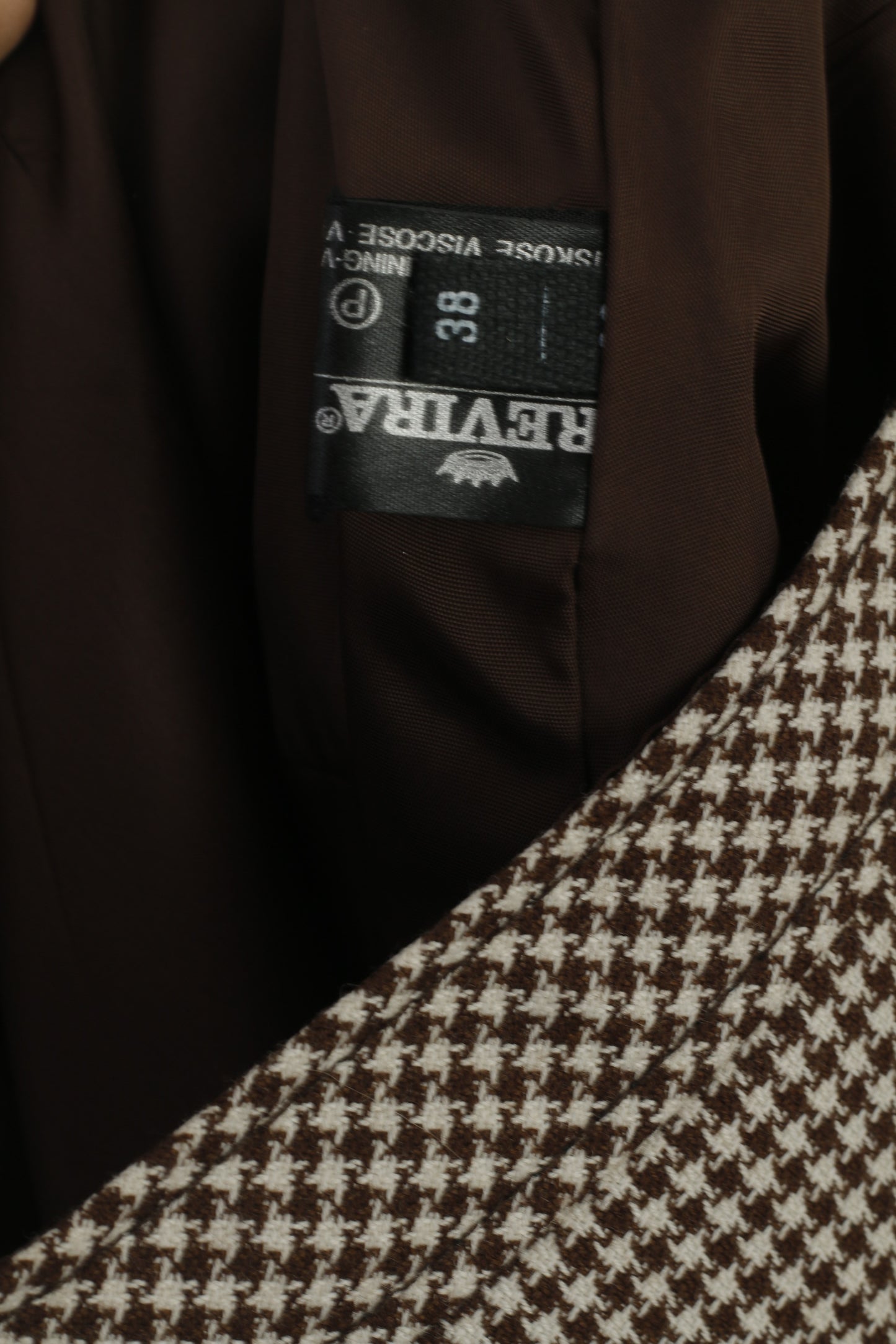 Gelco Trevira Women 38 S Suit Brown Wool Houndstooth Skirt Blazer Vintage