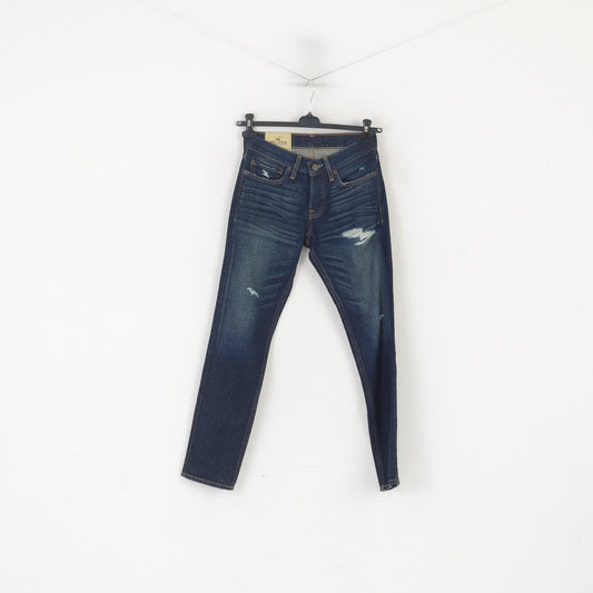 Hollister California 26 Pantalon pour femme Bleu marine Jean skinny en coton vieilli