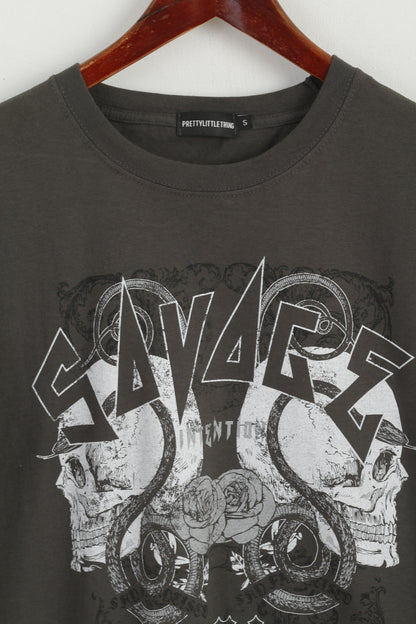 T-shirt da donna Pretty Little Thing Top oversize Savage con grafica in cotone grigio