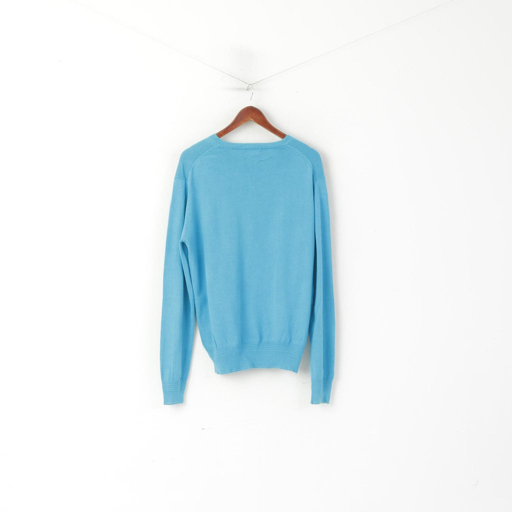 Lyle &amp; Scott Heritage Uomo L Maglione turchese in cotone con scollo a V classico maglione morbido