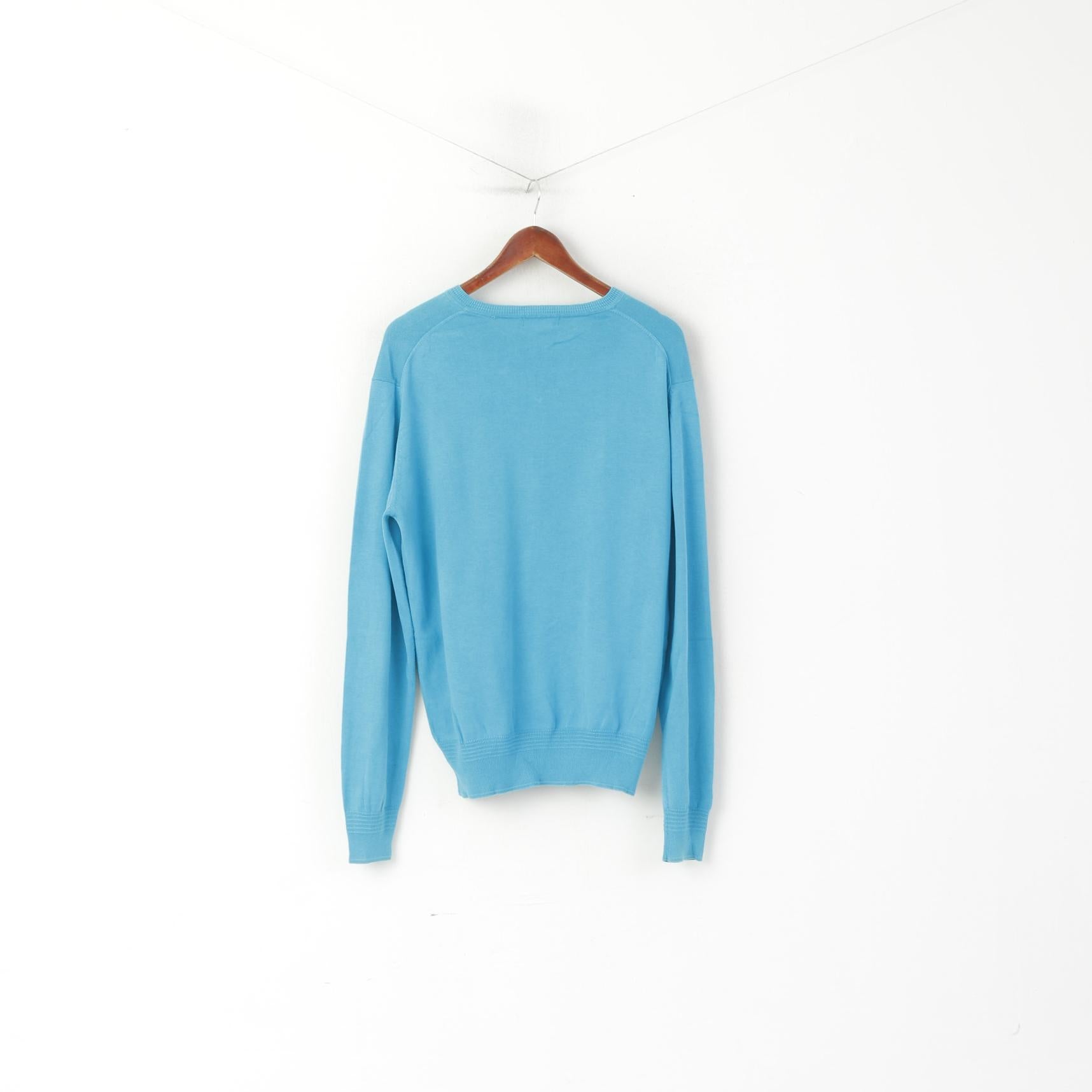 Lyle &amp; Scott Heritage Uomo L Maglione turchese in cotone con scollo a V classico maglione morbido