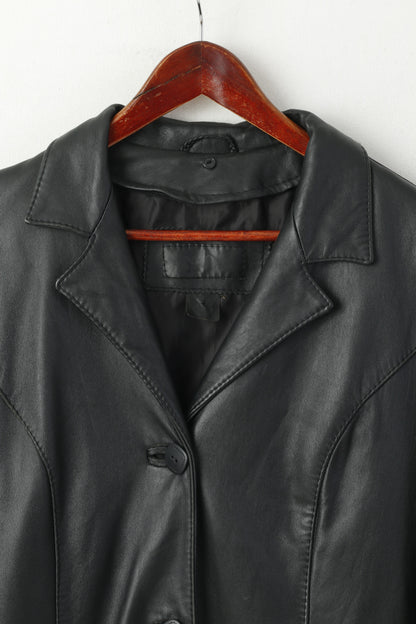 Vintage Women L Jacket Black Leather Soft Skin Single Breasted Classic Coat