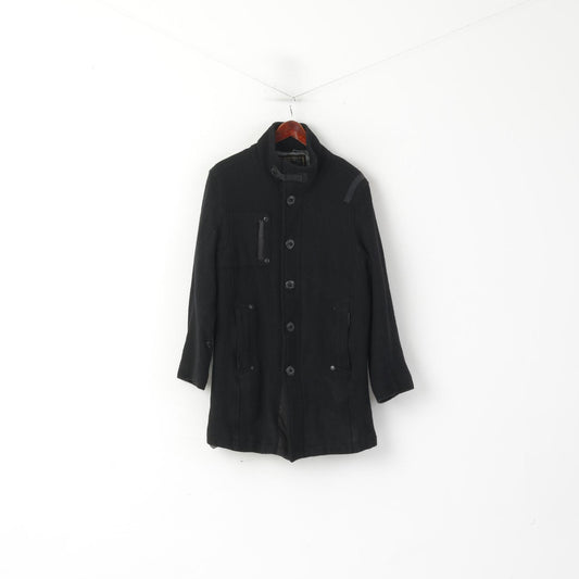 Selected Men XXL (L) Coat Black Wool Nylon Single Breasted Stand-Up Collar Rjo-jra Jacket