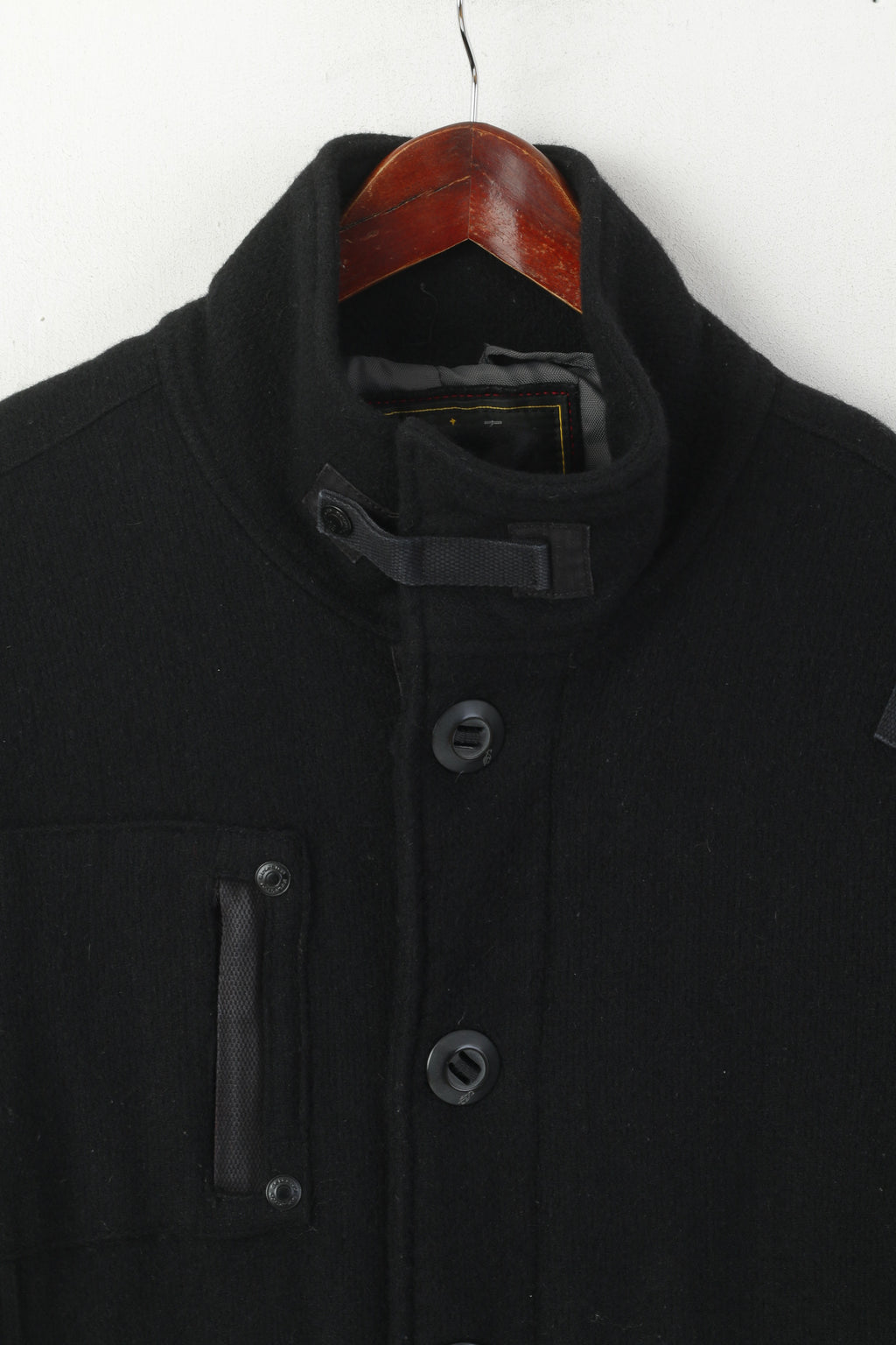 Selected Men XXL (L) Coat Black Wool Nylon Single Breasted Stand-Up Collar Rjo-jra Jacket