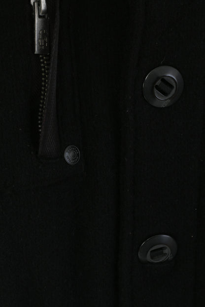 Selected Men XXL (L) Coat Black Wool Nylon Single Breasted Stand-Up Collar Rjo-jra Jacket