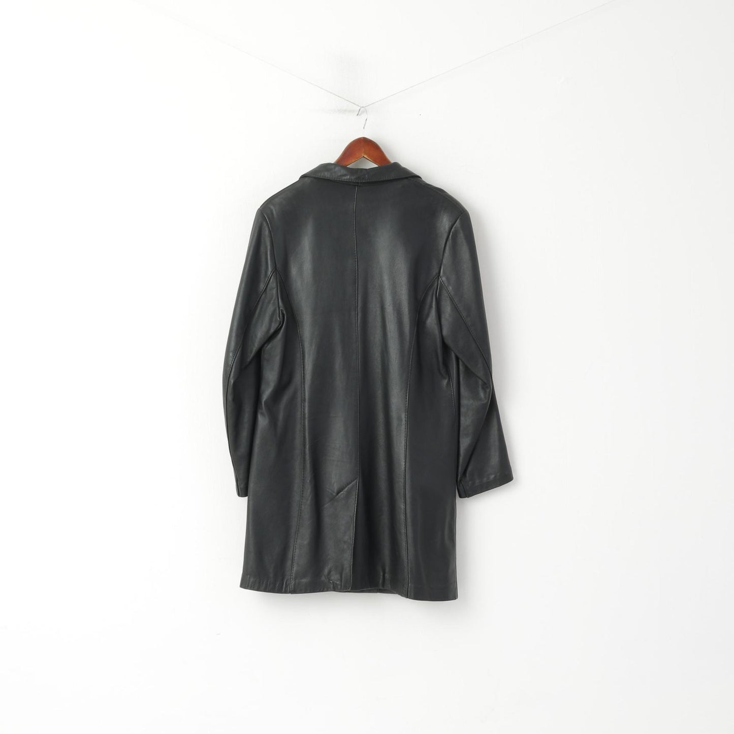 Giacca vintage da donna L Cappotto classico monopetto in pelle morbida in pelle nera