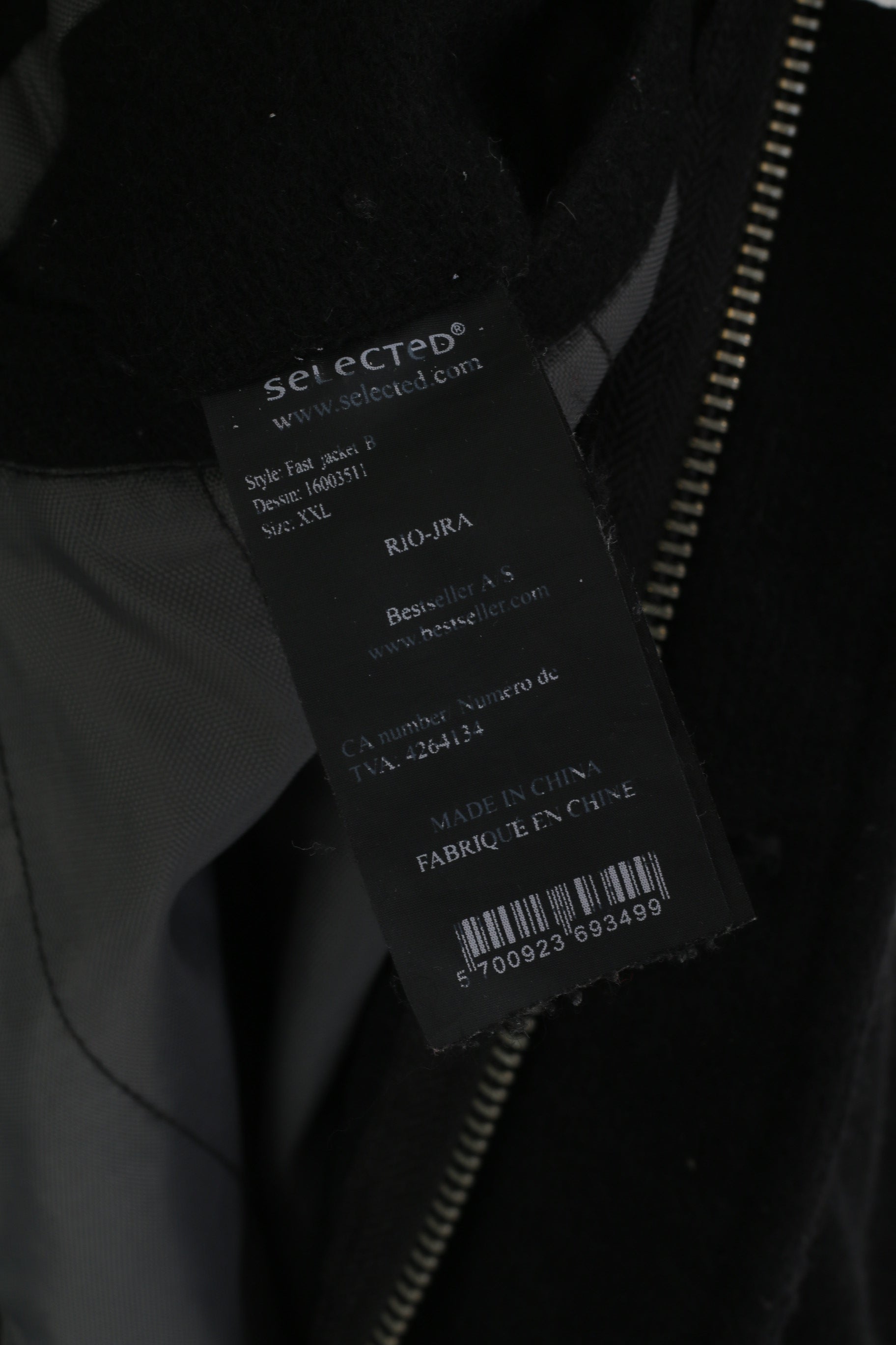 Selected Men XXL (L) Coat Black Wool Nylon Single Breasted Stand-Up Collar Rjo-jra Jacket