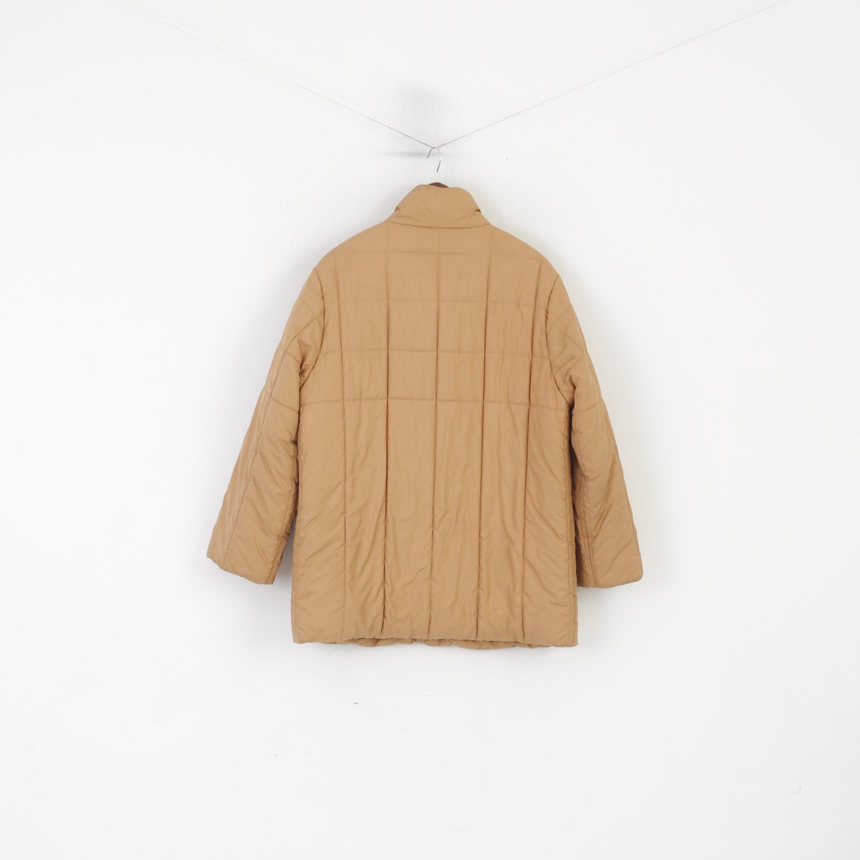 Lezard Women 42 XL Jacket Gold Shiny Padded Full Zipper Classic Coat