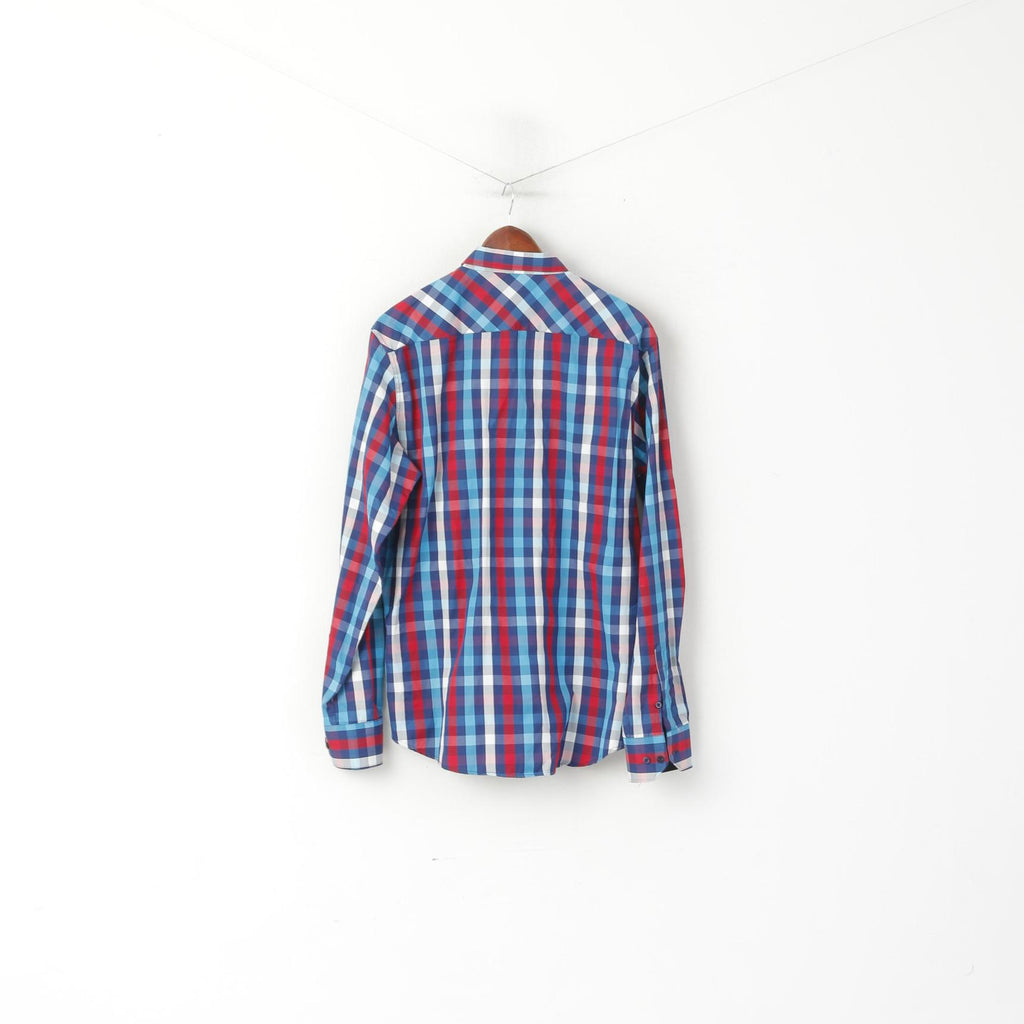 Paul and Shark Yachting Men XXL Casual Shirt Blue Checkered Cotton Long Sleeve Top
