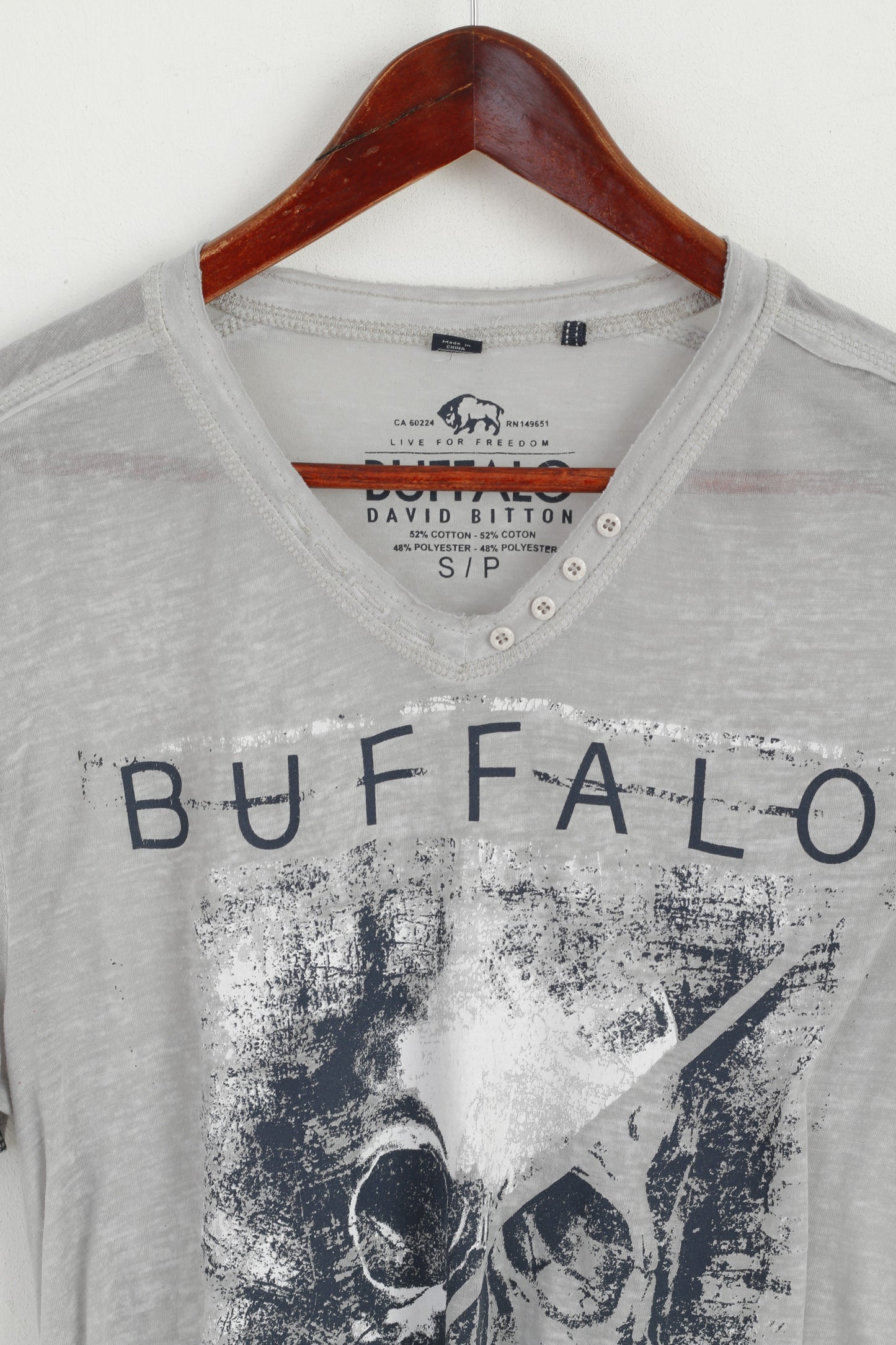 Buffalo David Bitton Men S Shirt Grey Cotton Stretch V Neck thin Material Fit Top