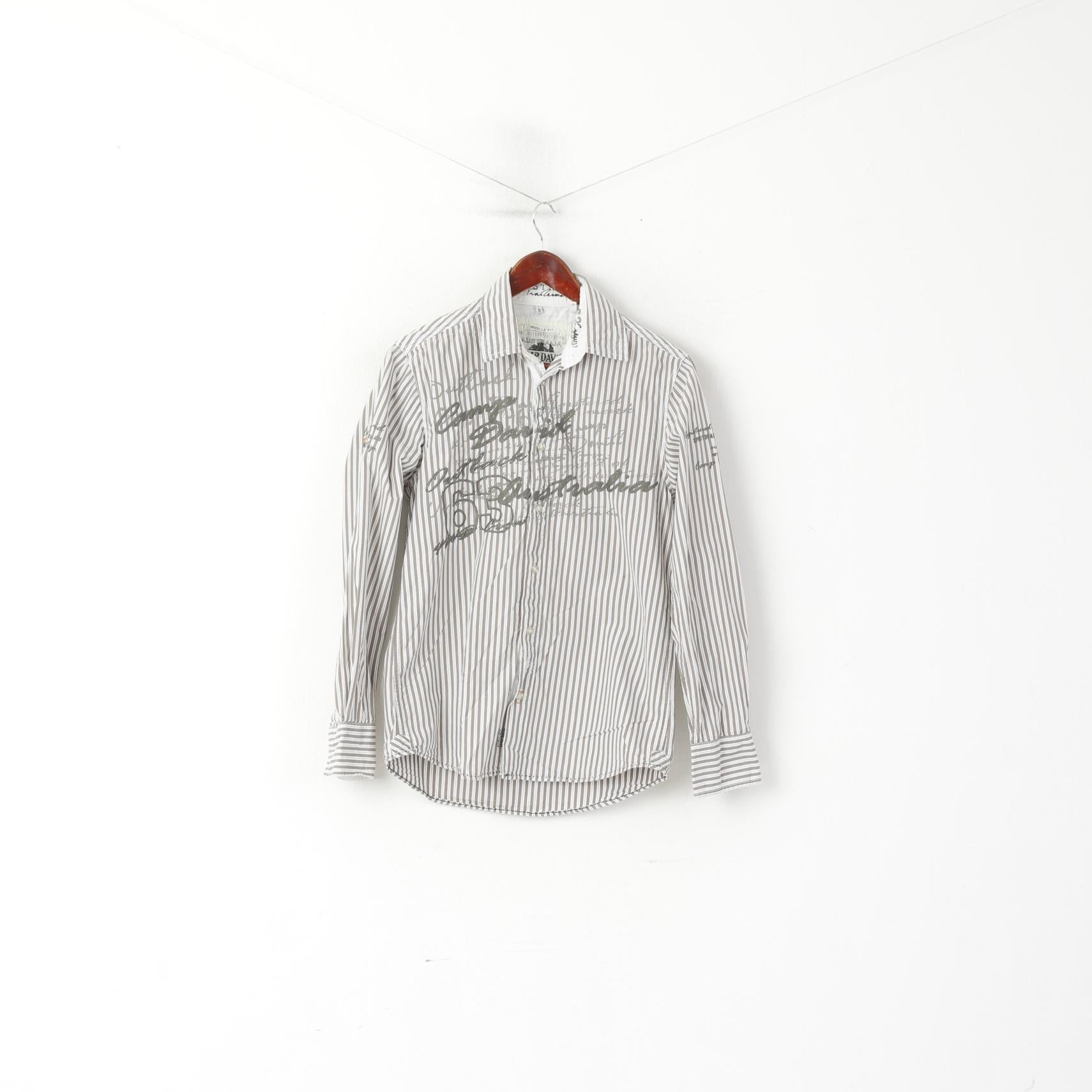 Camp David Camicia casual da uomo in cotone a righe marrone Australia # 63 Top