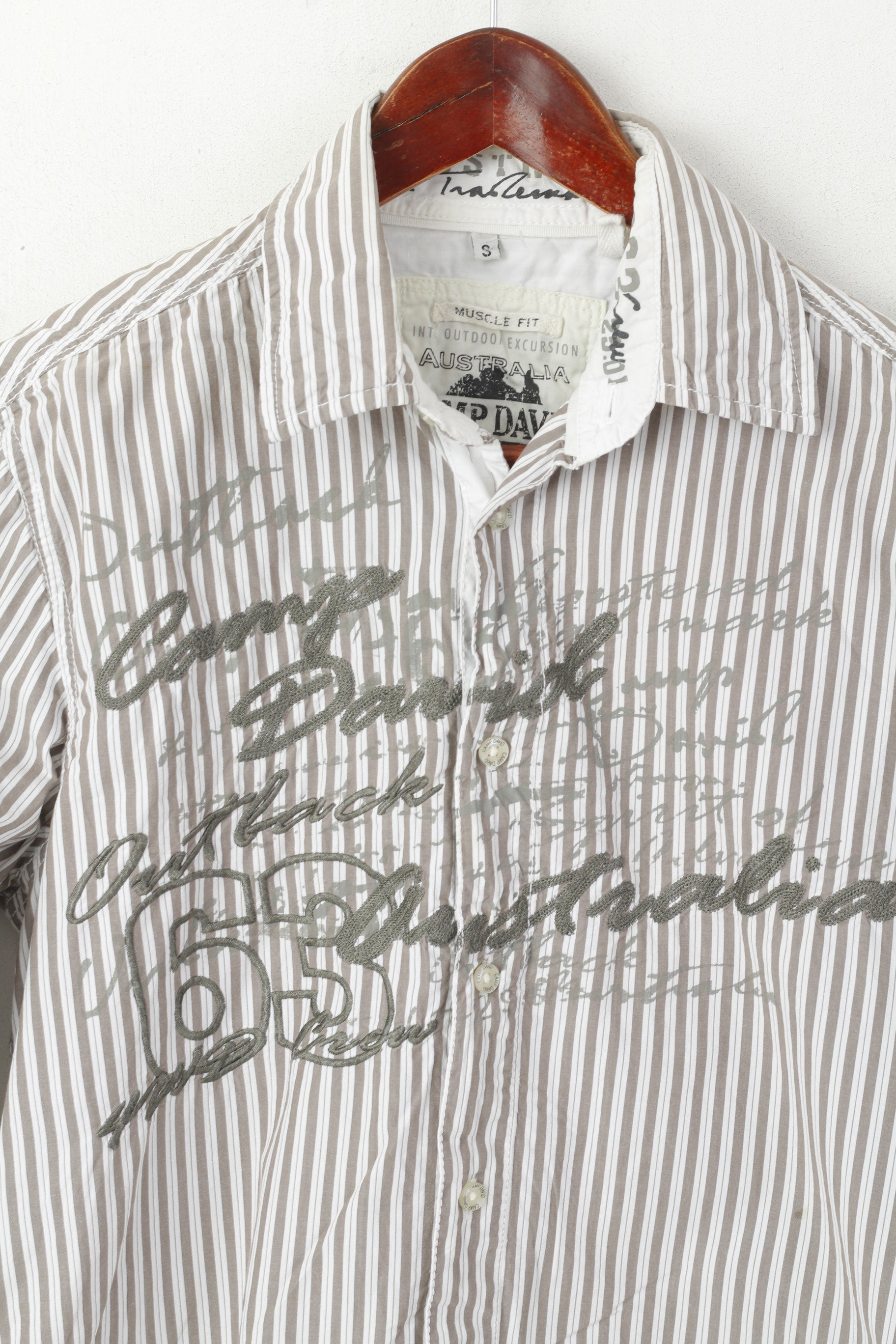 Camp David Camicia casual da uomo in cotone a righe marrone Australia # 63 Top