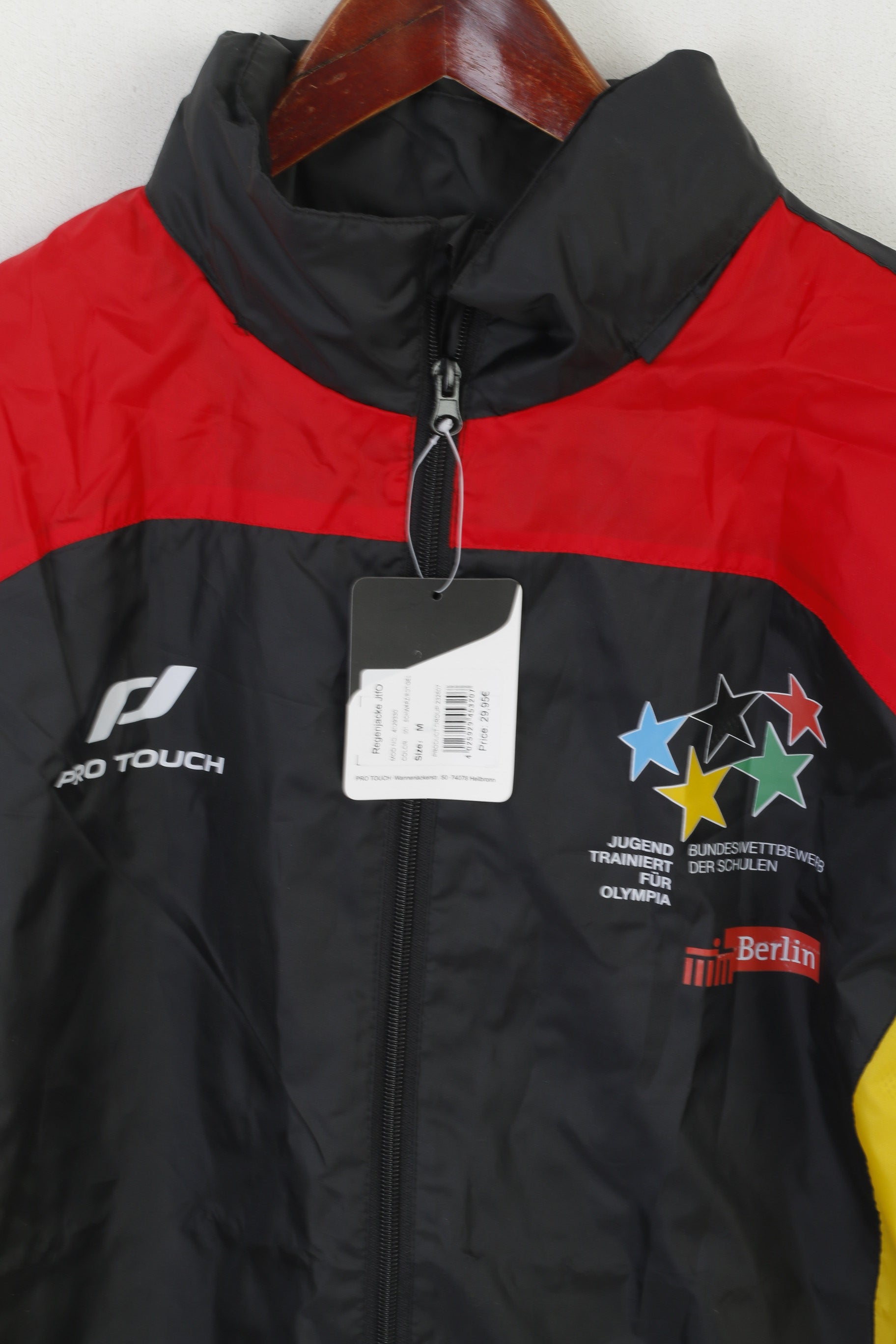 Nuova giacca Pro Touch da uomo M nera Jugend Trainiert Fur Olympia Zip Up Top