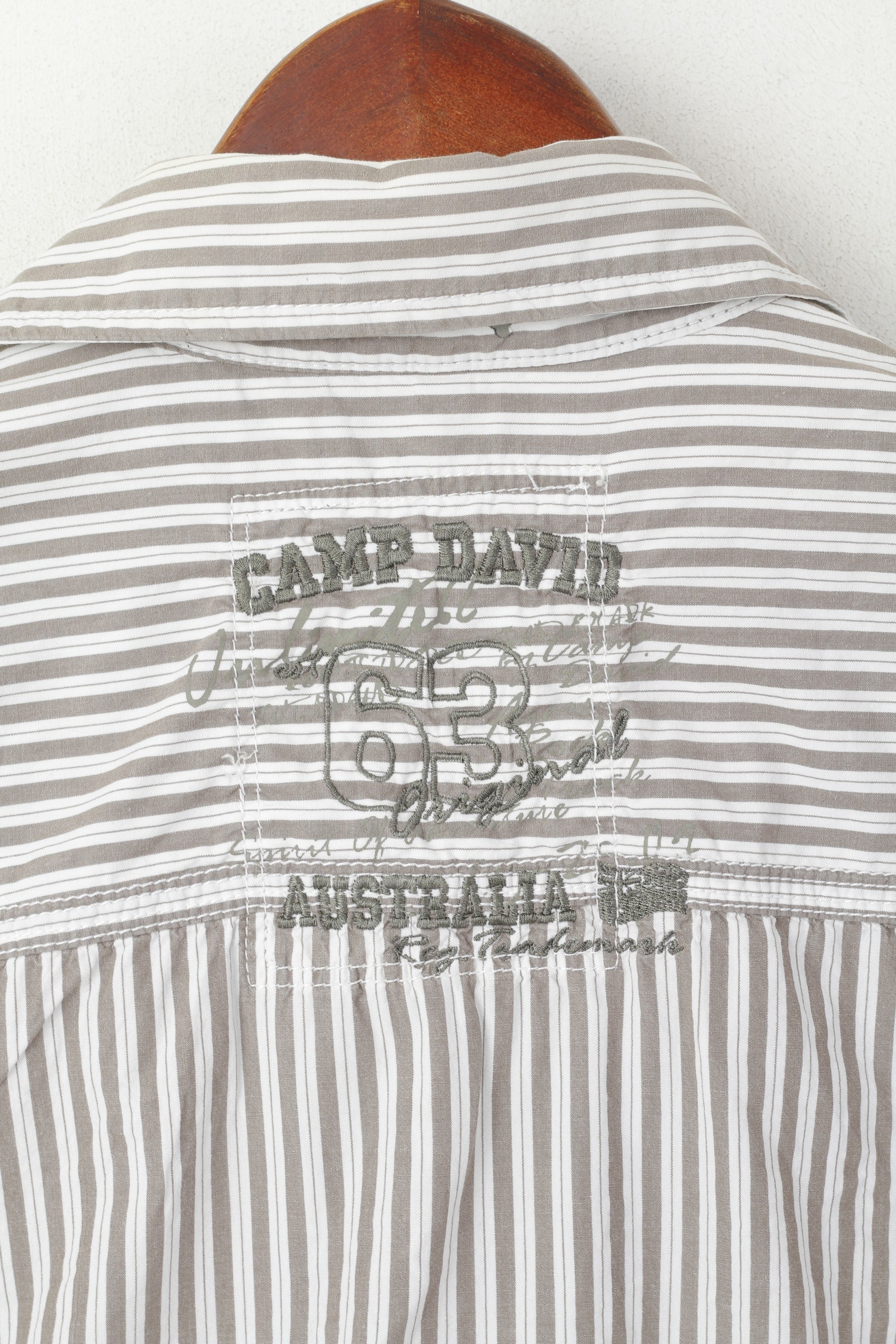 Camp David Camicia casual da uomo in cotone a righe marrone Australia # 63 Top