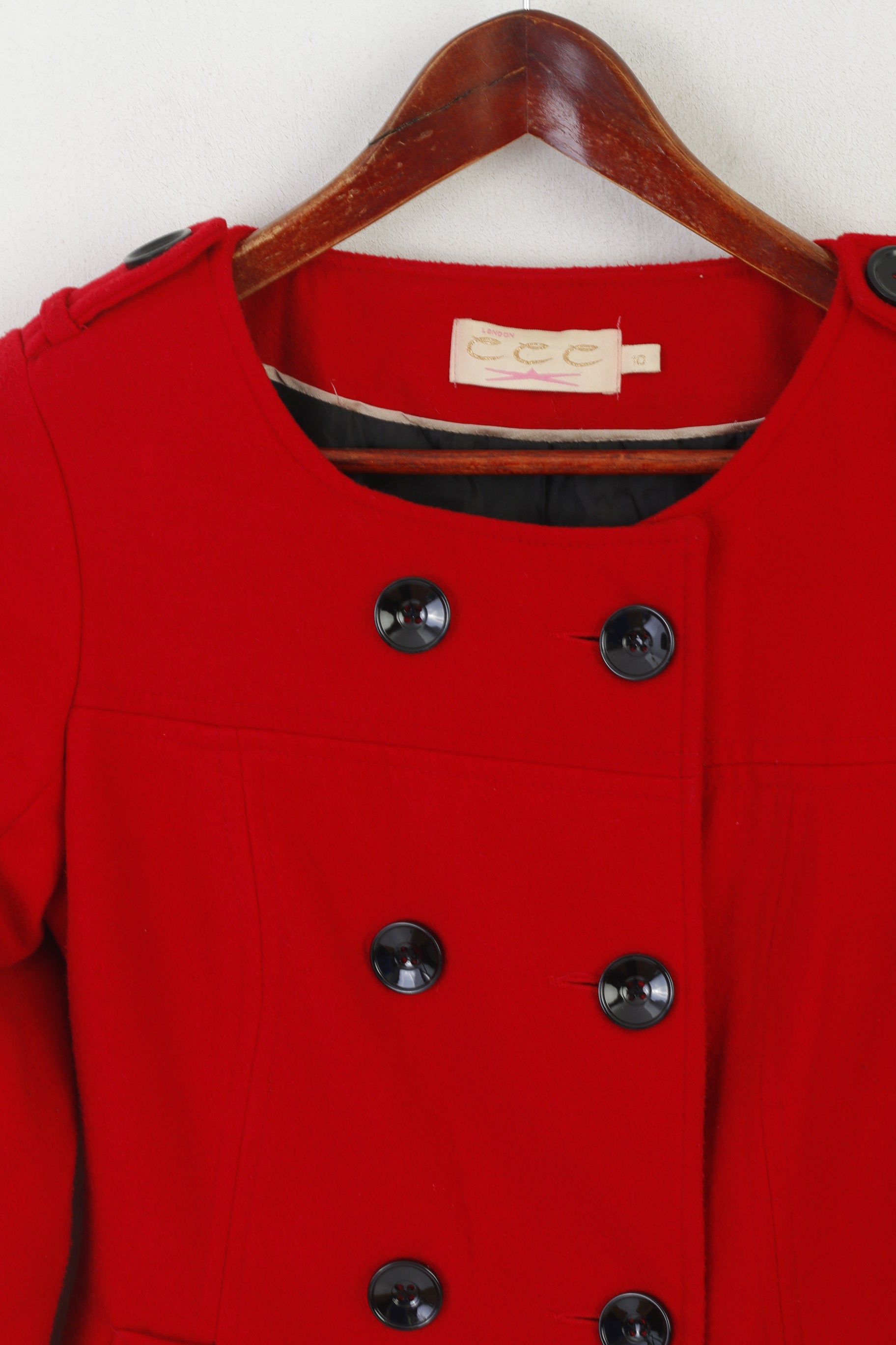 Ccc London Femmes 10 36 XS Veste Rouge Vintage Classique Double Boutonnage Haut