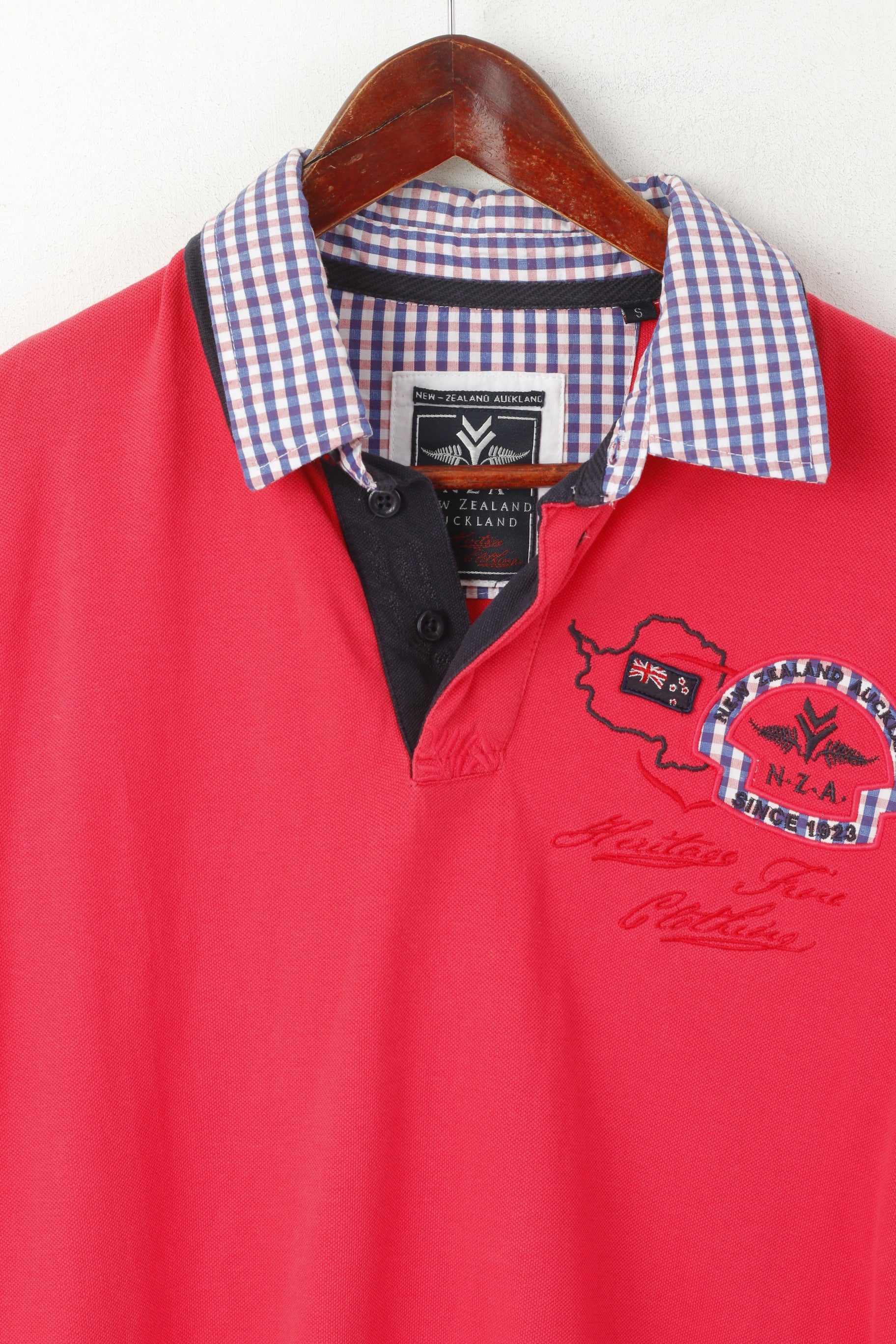 Nouvelle-Zélande Auckland Polo Homme Rouge Coton Heritage Haut À Manches Courtes