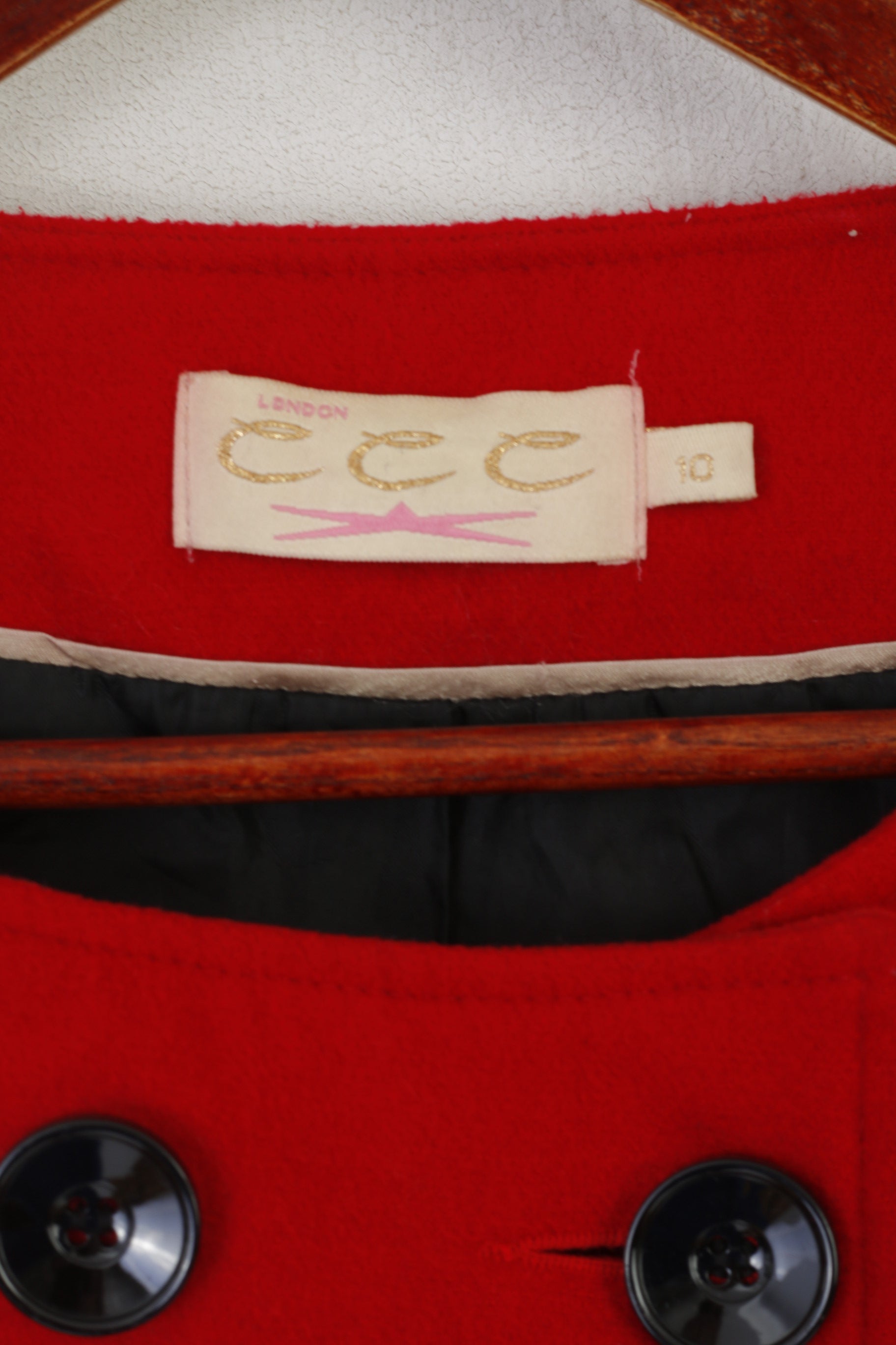 Ccc London Femmes 10 36 XS Veste Rouge Vintage Classique Double Boutonnage Haut