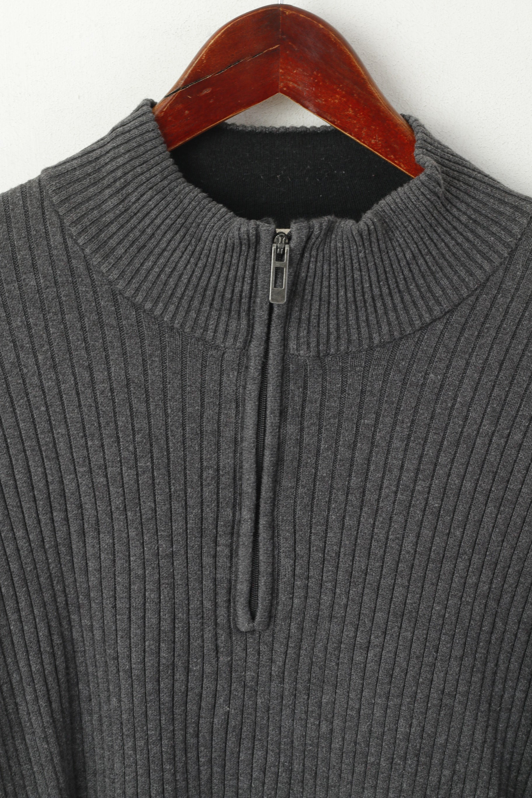 DKNY Jeans Men S Jumper Grey Striped Stretch Cotton Slim Fit Zip Neck Sweater