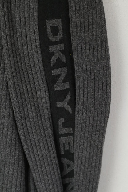 DKNY Jeans Men S Jumper Grey Striped Stretch Cotton Slim Fit Zip Neck Sweater
