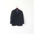 Charlton Gray Men 42 Short Blazer Navy Striped Wool Single Beatsed Jacket