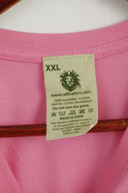 Ralf Nature Women XL Shirt Pink Cotton Parrot Oasis Wildlife Short Sleeve Top