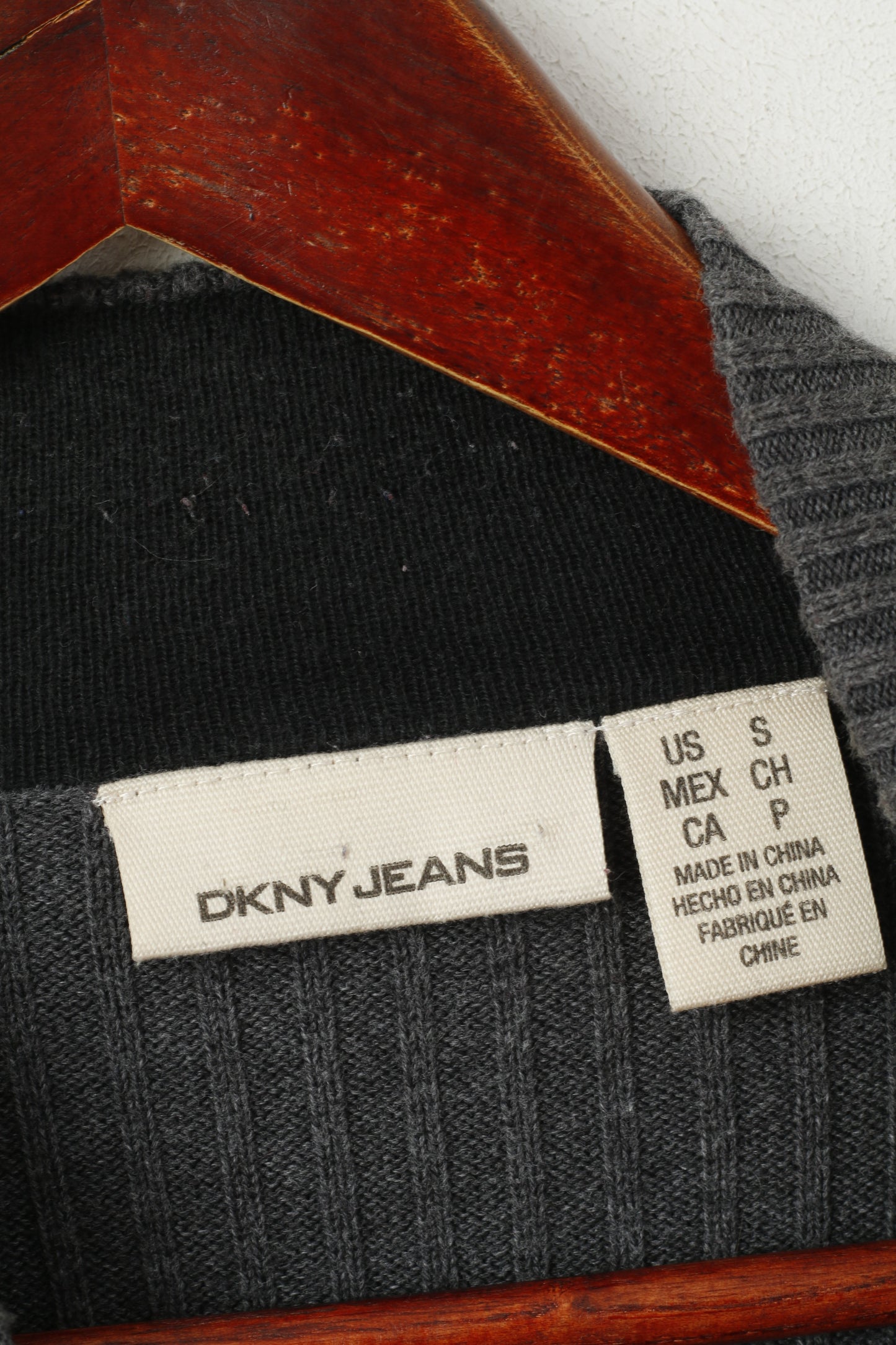 DKNY Jeans Pull Homme Gris Rayé Coton Stretch Coupe Slim Col Zippé