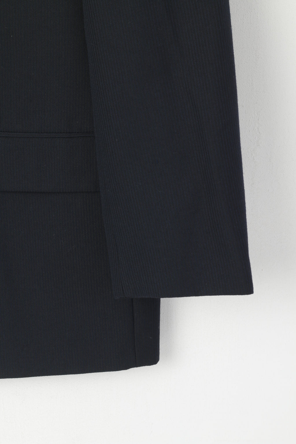 Charlton Gray Men 42 Short Blazer Navy Striped Wool Single Beatsed Jacket