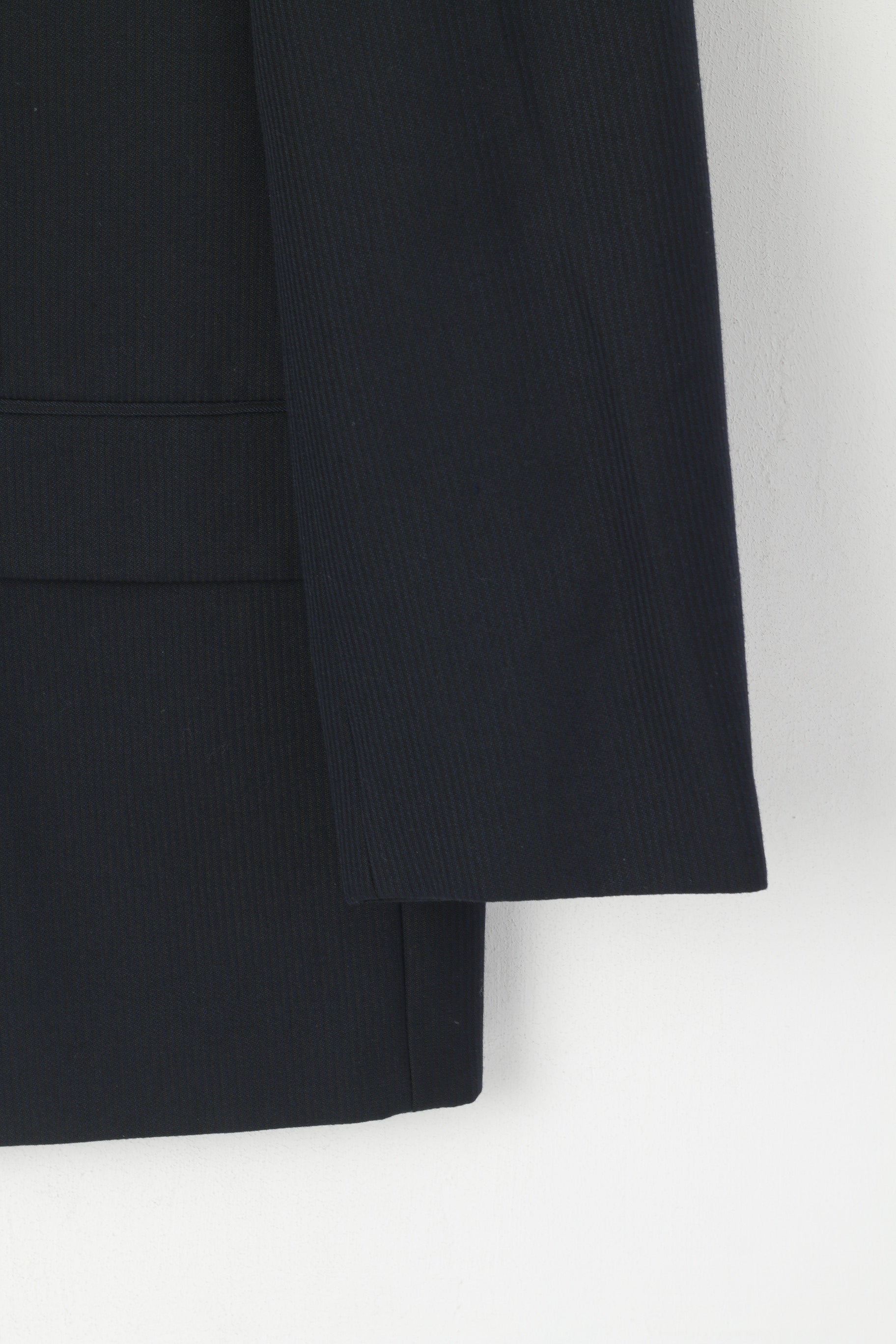 Charlton Gray Men 42 Short Blazer Navy Striped Wool Single Beatsed Jacket