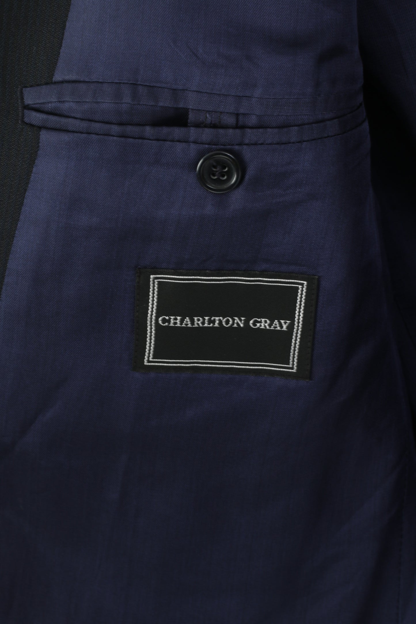 Charlton Gray Men 42 Short Blazer Navy Striped Wool Single Beatsed Jacket