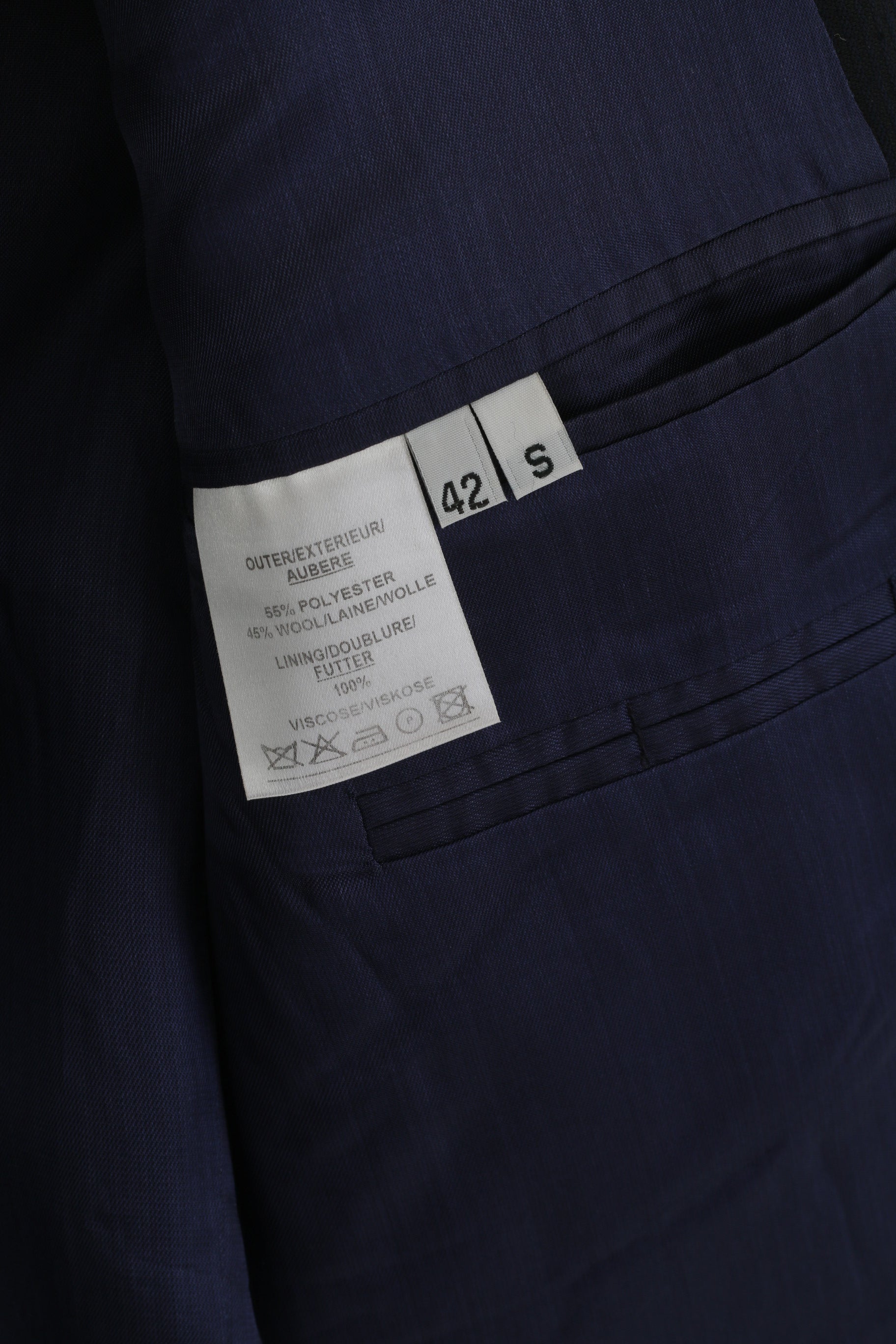 Charlton Gray Men 42 Short Blazer Navy Striped Wool Single Beatsed Jacket