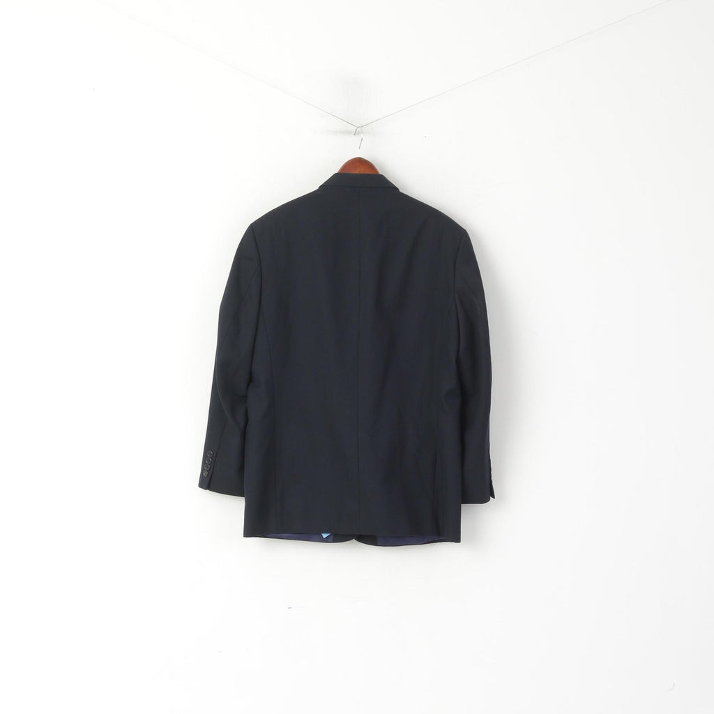 Charlton Gray Men 42 Short Blazer Navy Striped Wool Single Beatsed Jacket