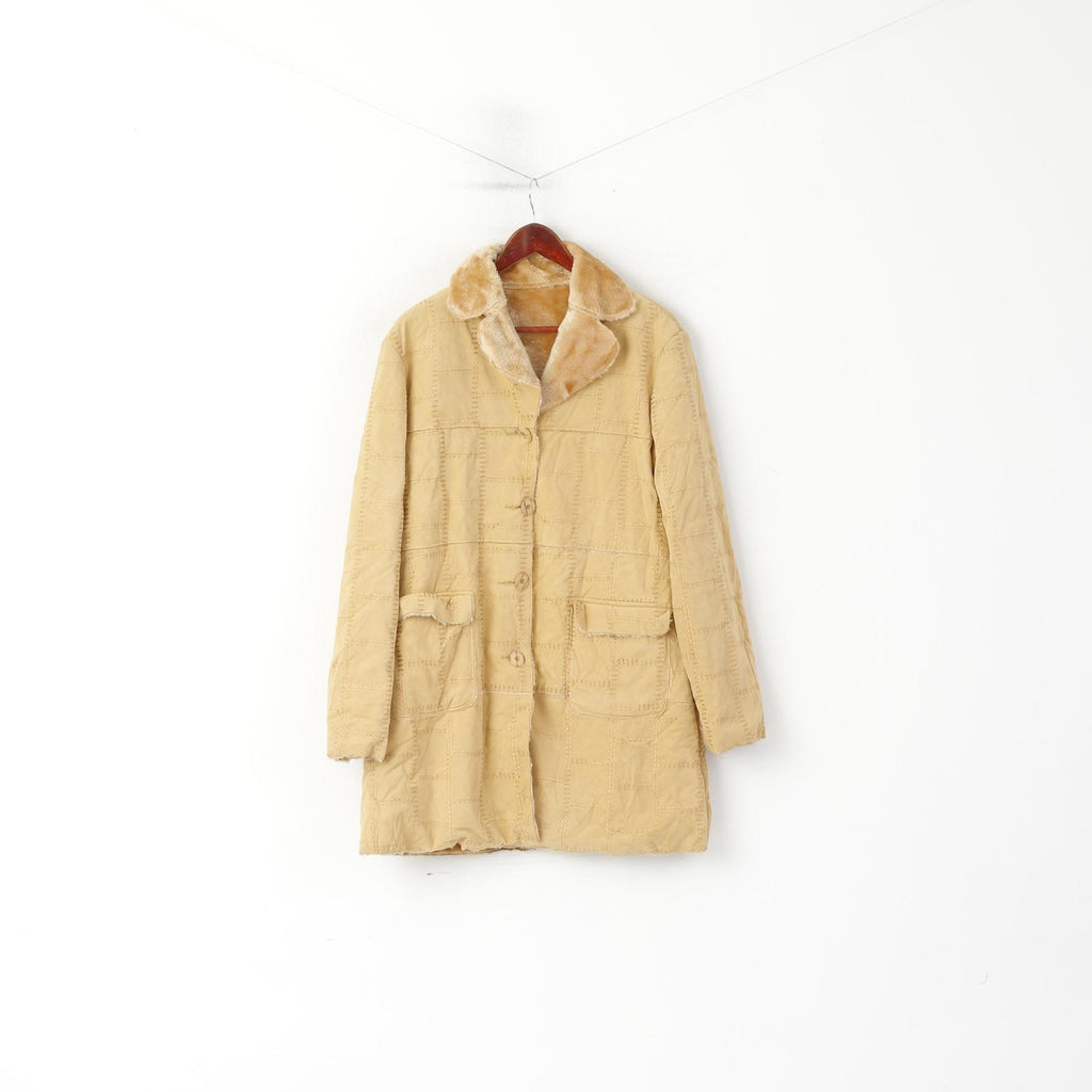 Vintage femmes XL manteau Beige Boho Faux Fut doublé simple boutonnage haut décontracté