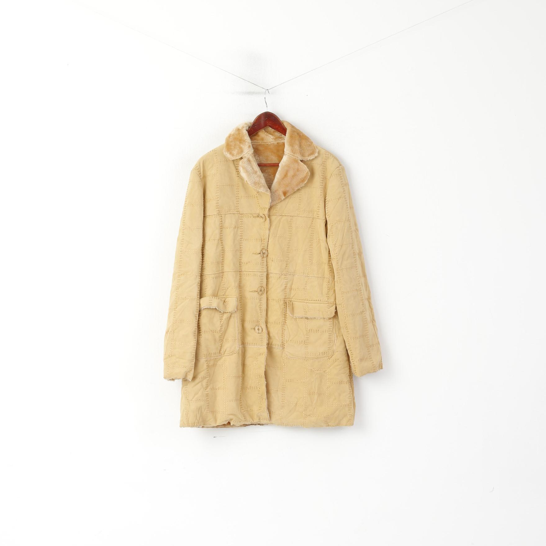 Vintage femmes XL manteau Beige Boho Faux Fut doublé simple boutonnage haut décontracté