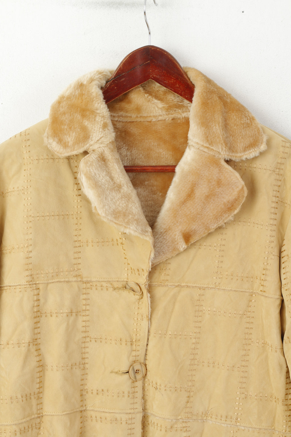 Vintage femmes XL manteau Beige Boho Faux Fut doublé simple boutonnage haut décontracté