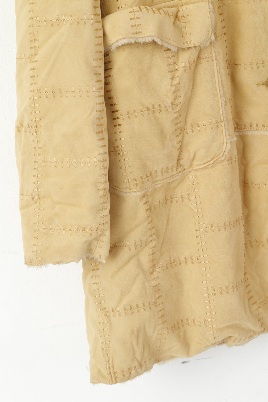 Vintage femmes XL manteau Beige Boho Faux Fut doublé simple boutonnage haut décontracté