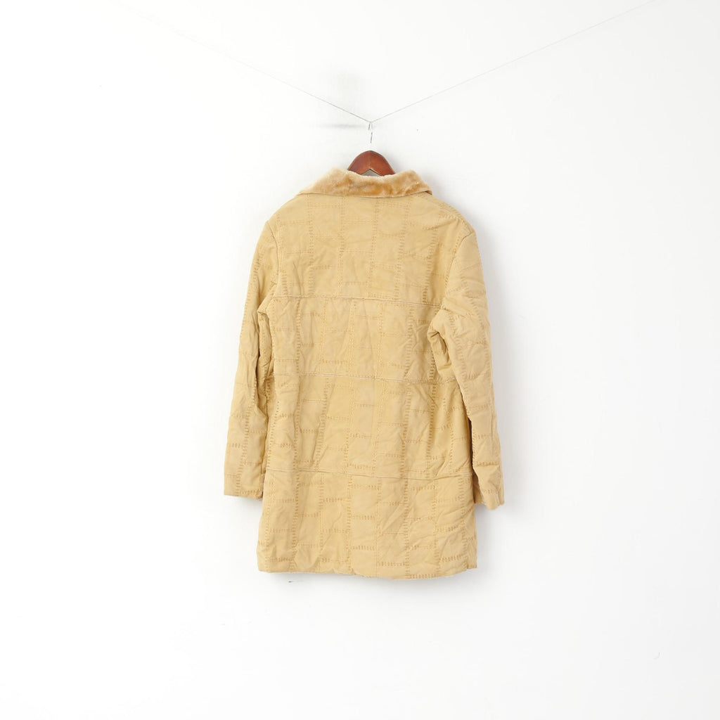 Vintage femmes XL manteau Beige Boho Faux Fut doublé simple boutonnage haut décontracté