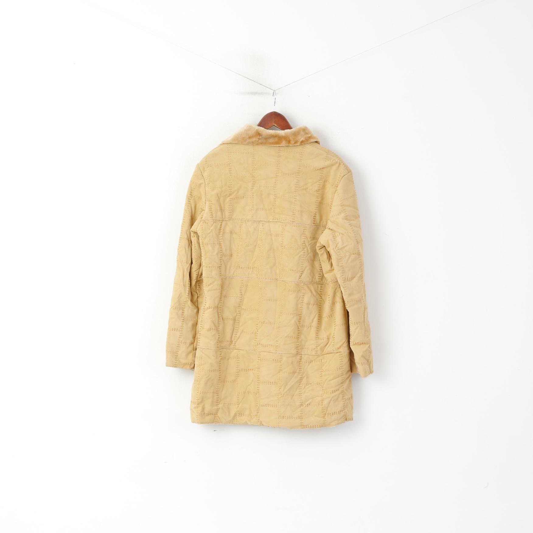 Vintage femmes XL manteau Beige Boho Faux Fut doublé simple boutonnage haut décontracté