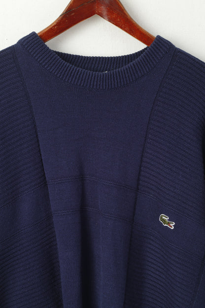Lacoste Men XXL Jumper Navy Vintage 100% Cotton Crew Neck Classic Sweater