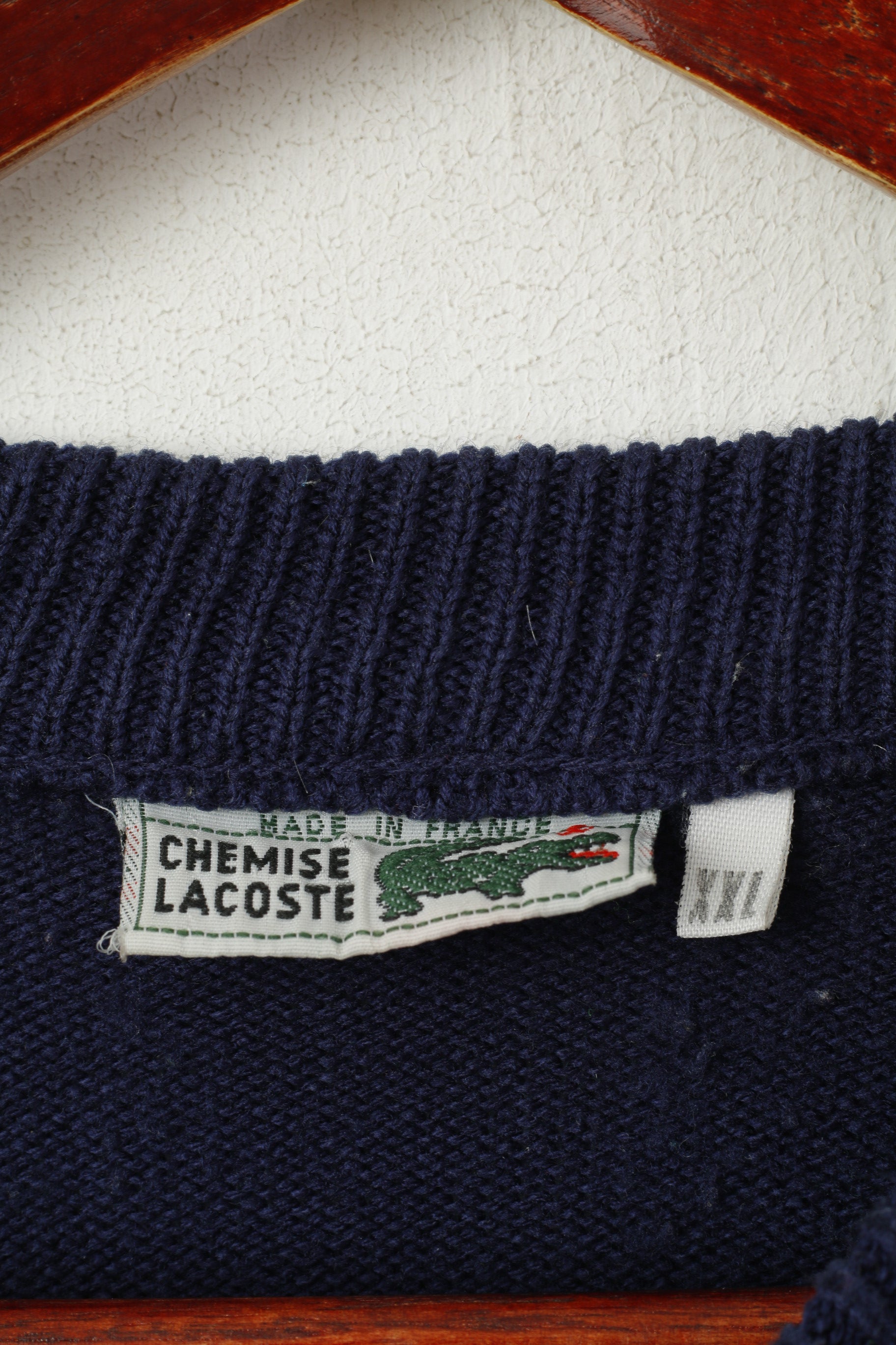 Lacoste Homme XXL Pull Marine Vintage 100% Coton Col Rond Pull Classique
