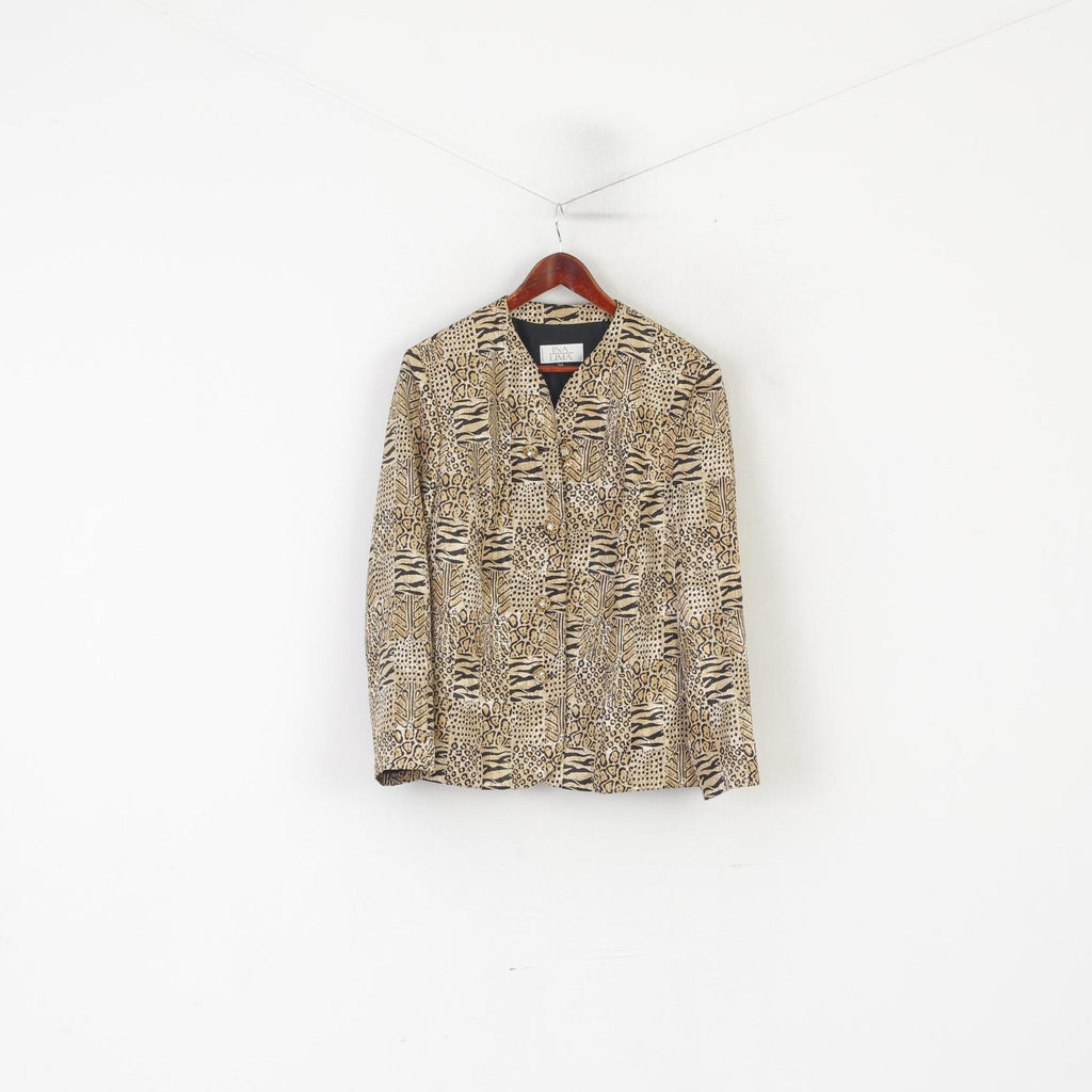 Ina Lima Women 44 L Blazer Gold Panther Print Shiny Gold Buttons Vintage Germany Jacket
