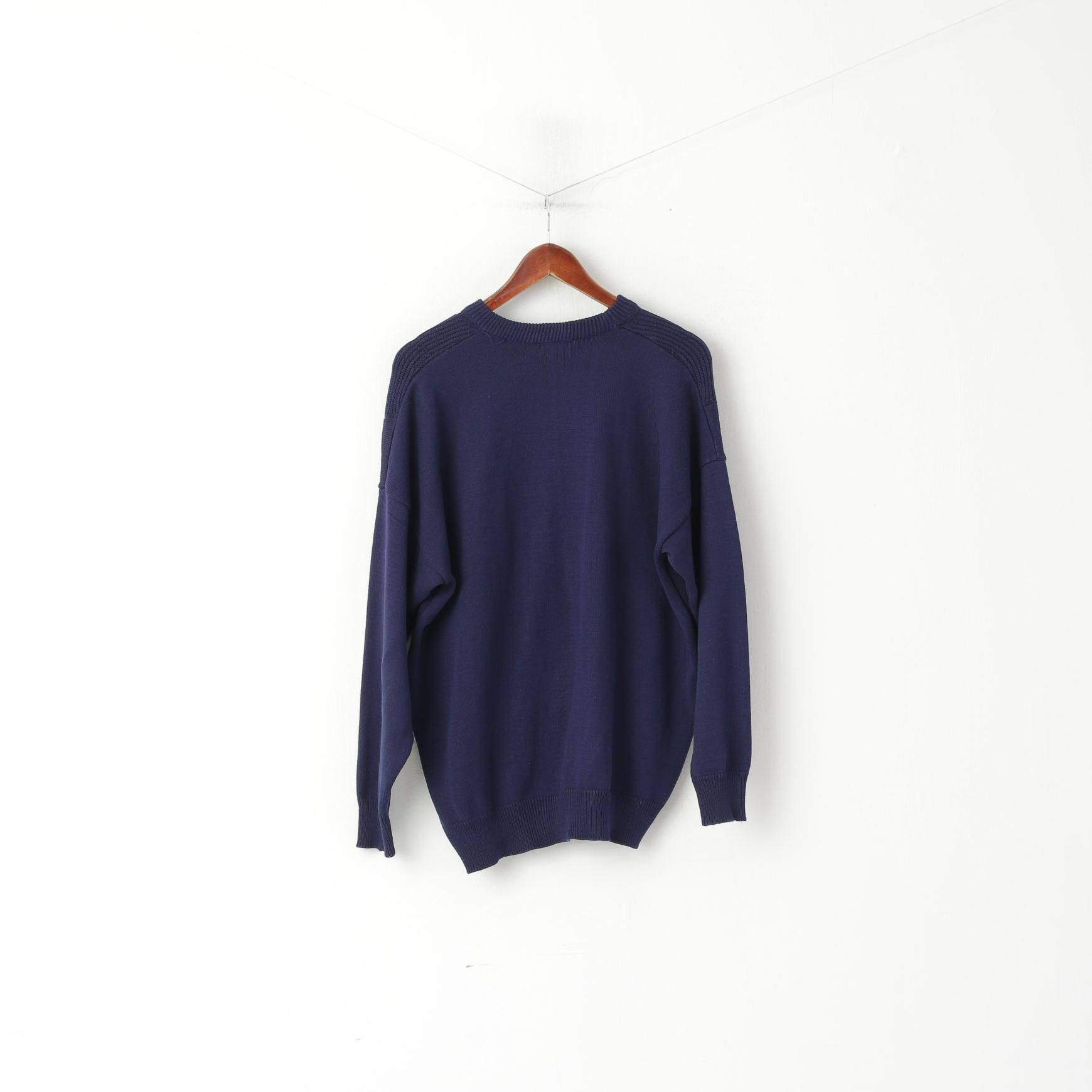 Lacoste Homme XXL Pull Marine Vintage 100% Coton Col Rond Pull Classique