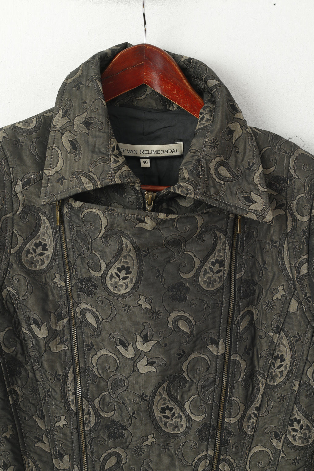 Erny Van Reijmersdal Femmes 40 S Veste Vert Brillant Floral Deux Fermeture Éclair Haut Court