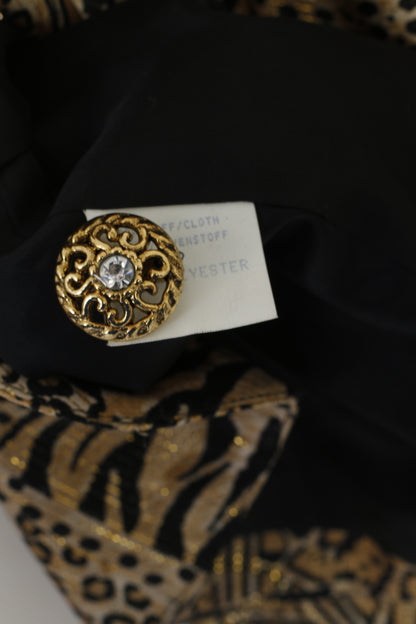 Ina Lima Femmes 44 L Blazer Gold Panther Print Brillant Boutons Dorés Vintage Allemagne Veste