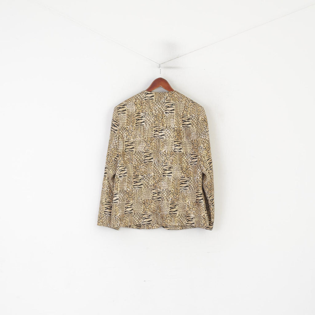 Ina Lima Women 44 L Blazer Gold Panther Print Shiny Gold Buttons Vintage Germany Jacket