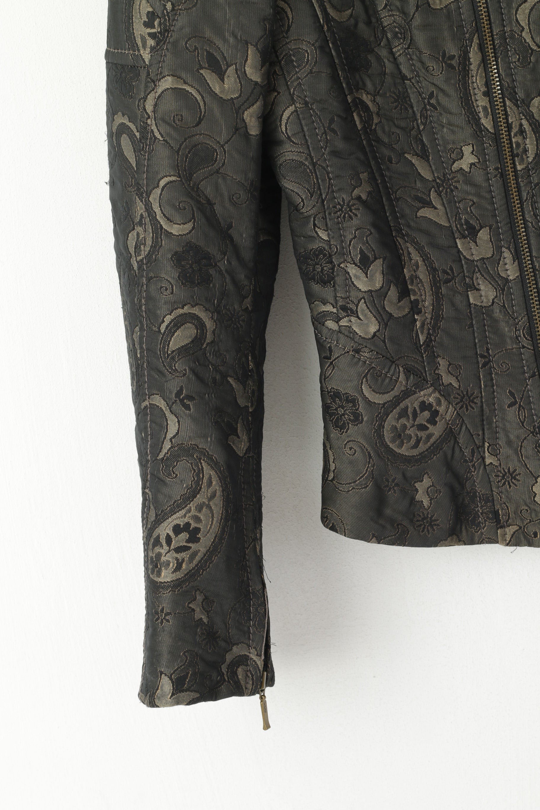 Erny Van Reijmersdal Femmes 40 S Veste Vert Brillant Floral Deux Fermeture Éclair Haut Court