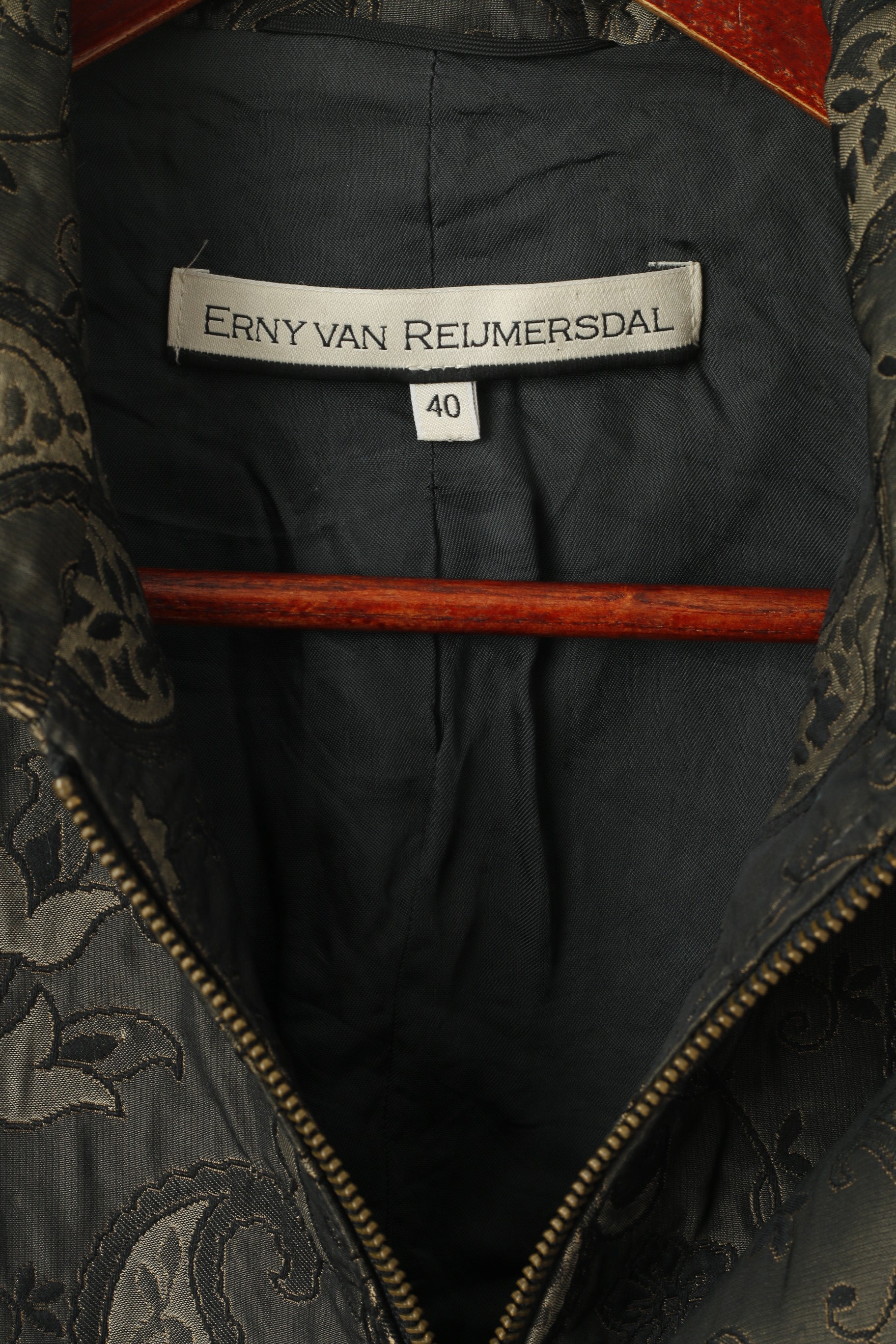 Erny Van Reijmersdal Femmes 40 S Veste Vert Brillant Floral Deux Fermeture Éclair Haut Court